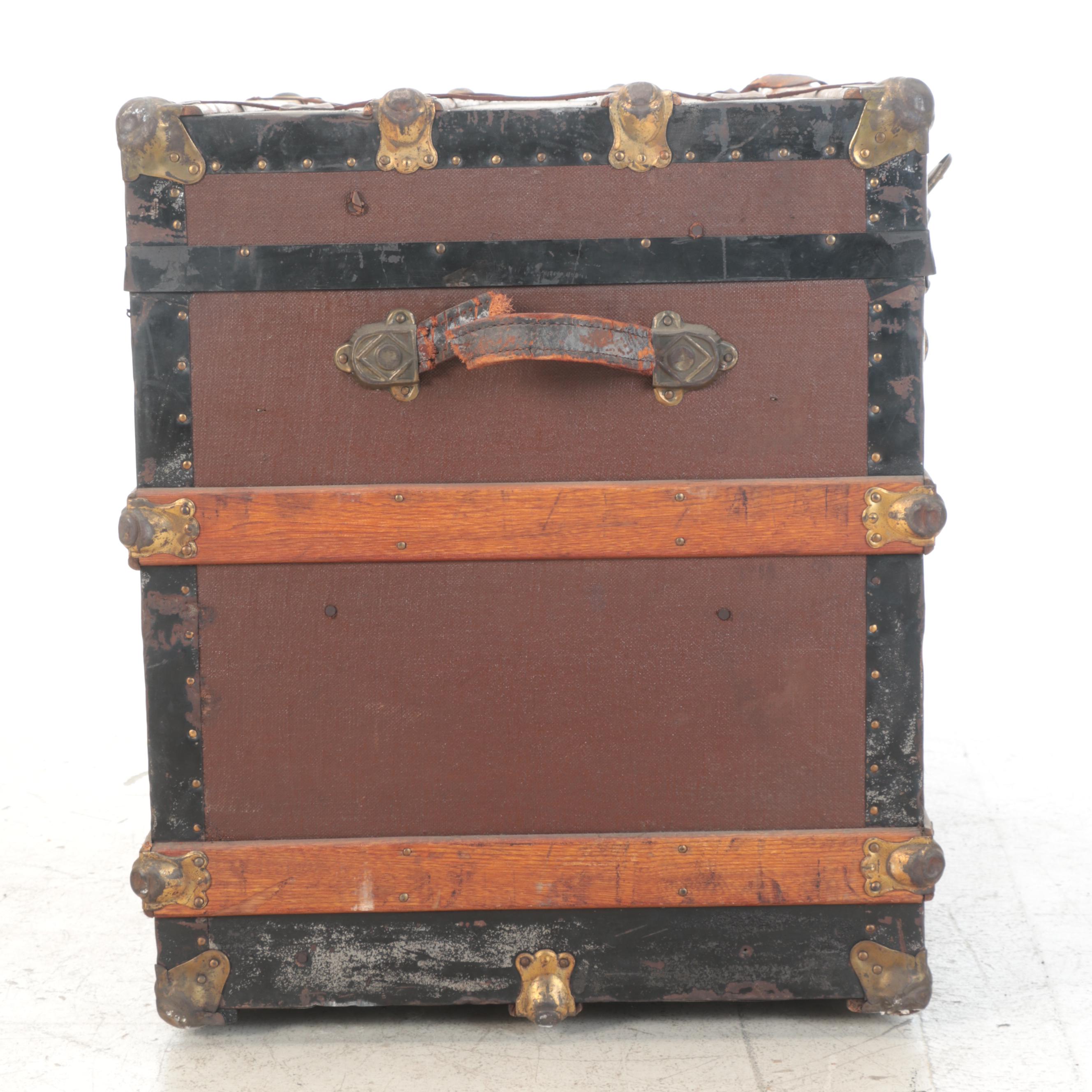 Late Victorian Slatted Wood and Canvas Steamer Trunk