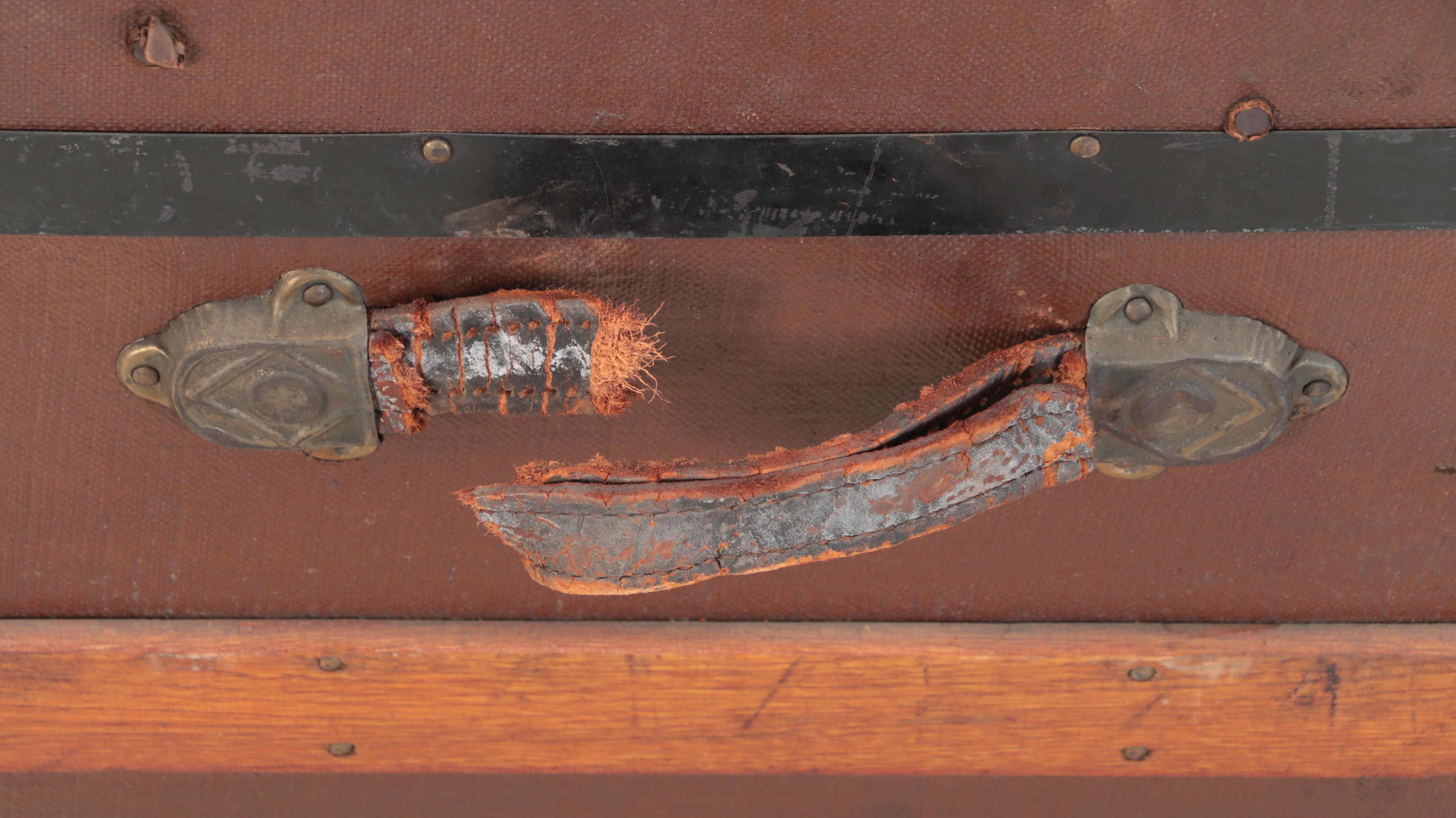 Late Victorian Slatted Wood and Canvas Steamer Trunk