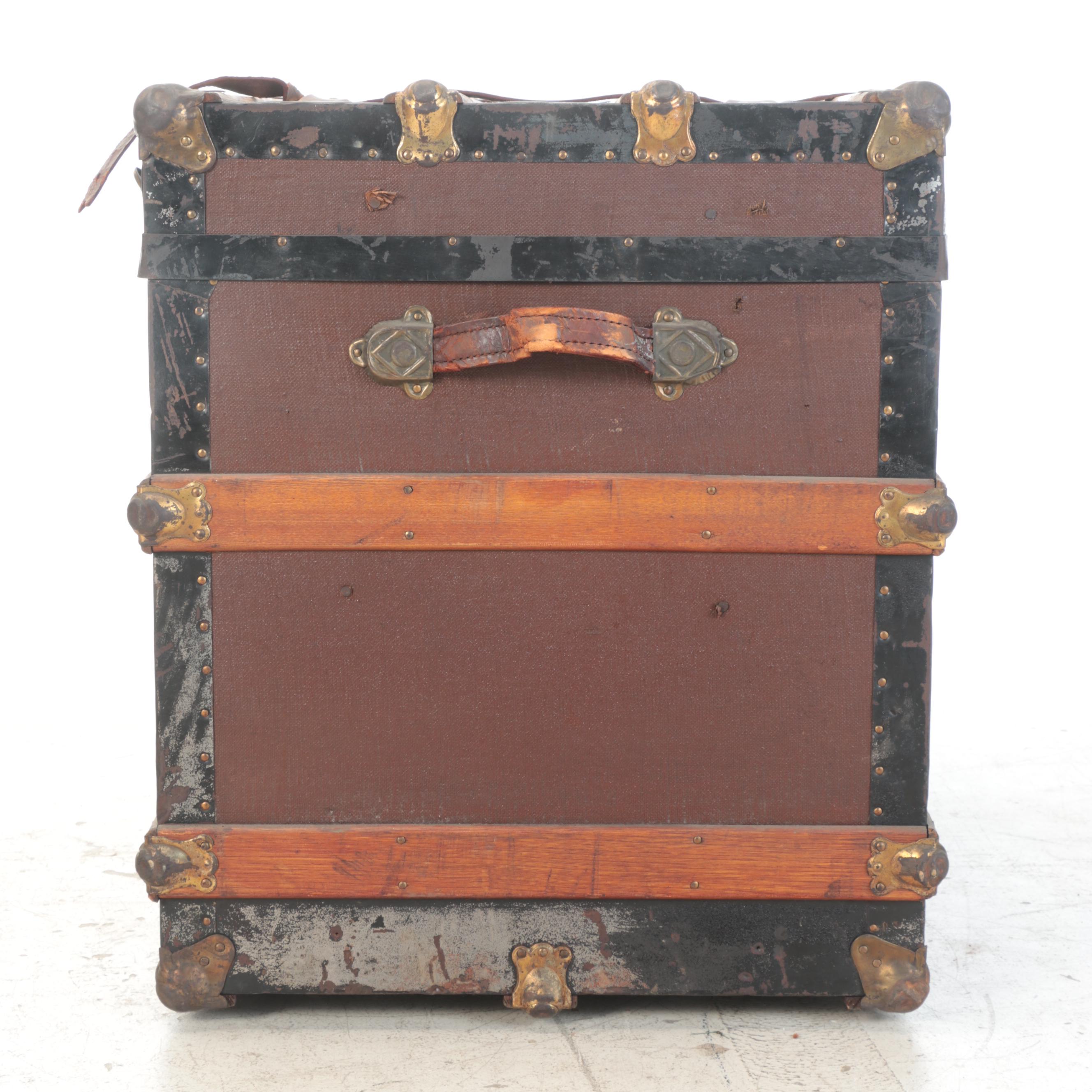 Late Victorian Slatted Wood and Canvas Steamer Trunk