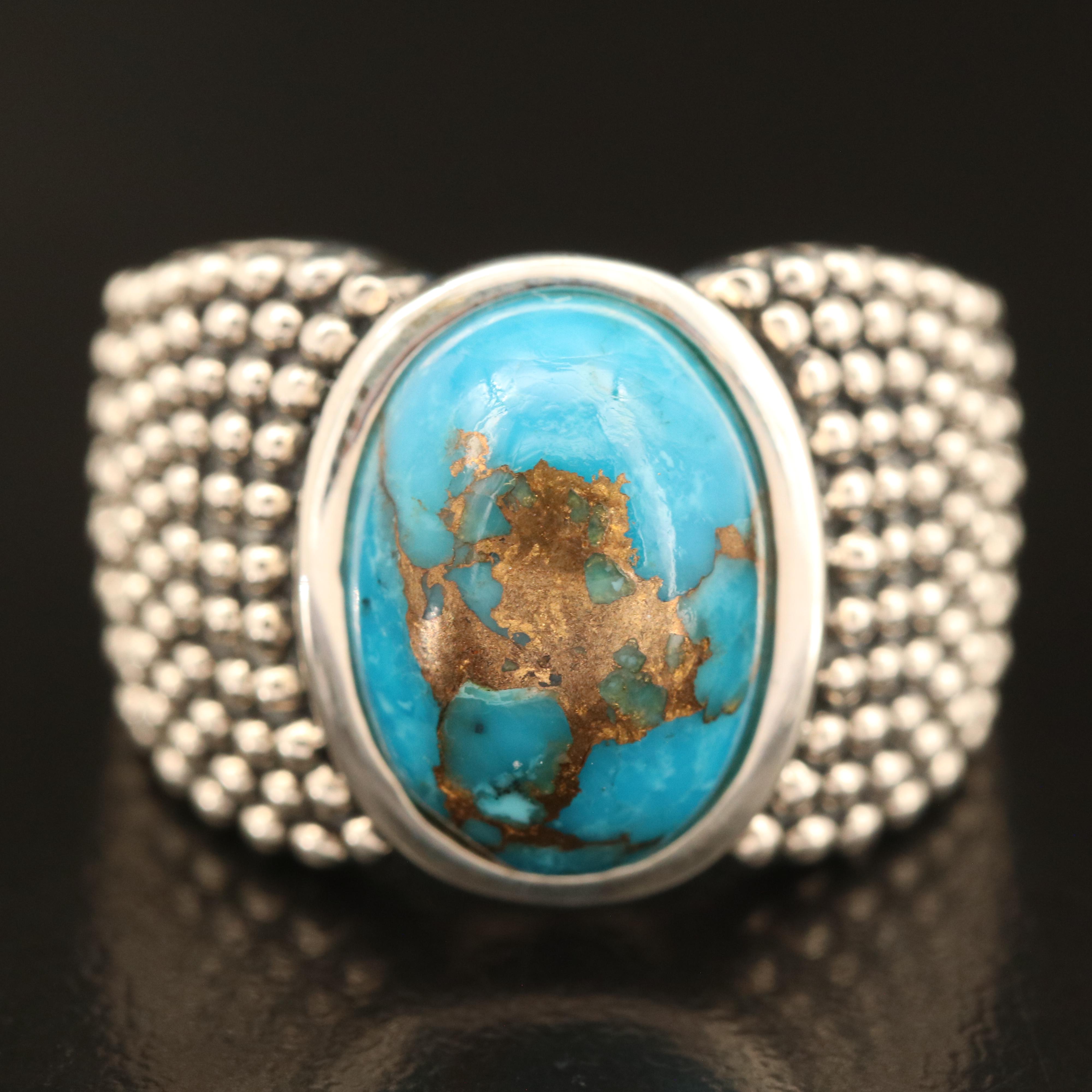 Michael Dawkins Sterling Silver Turquoise Granulated Ring