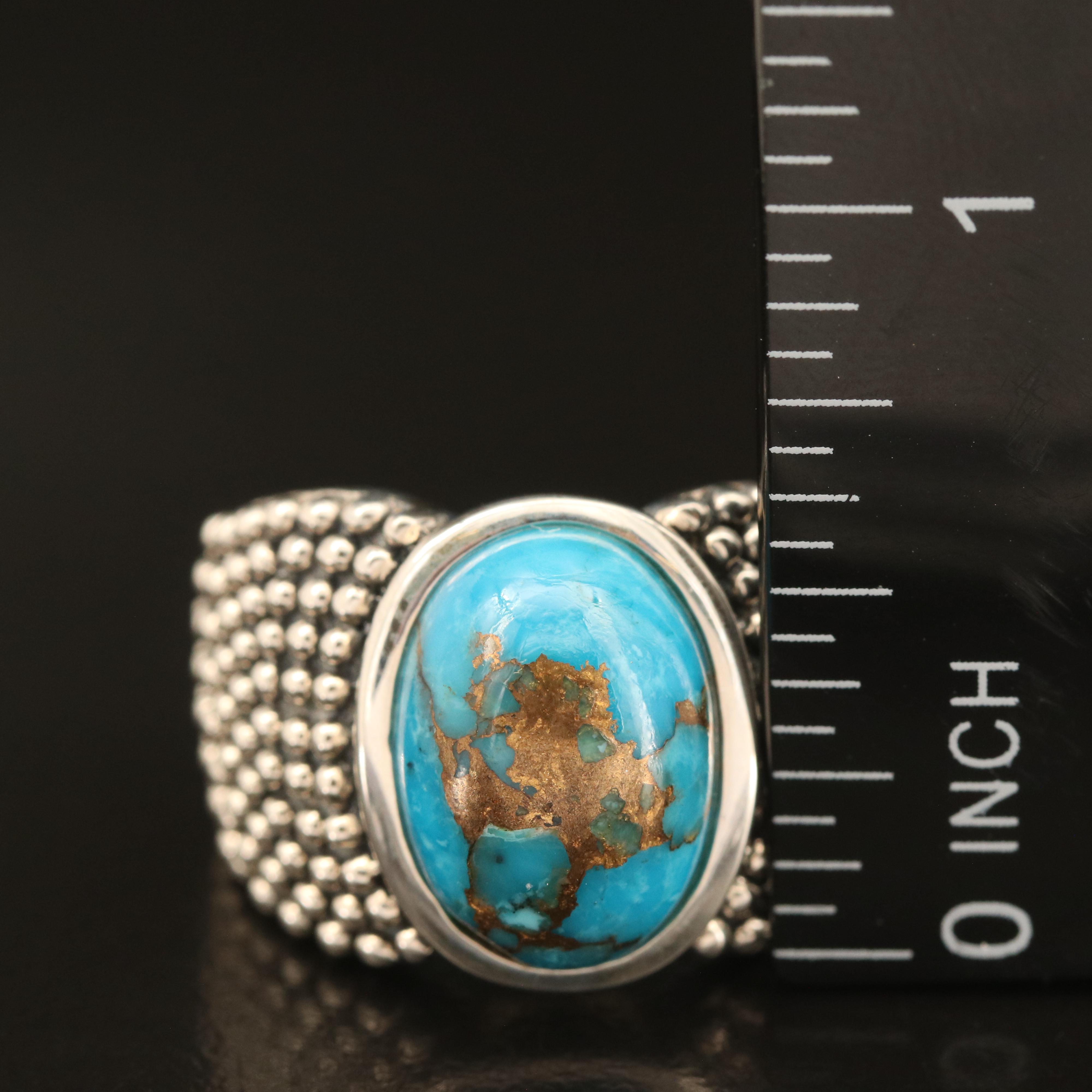 Michael Dawkins Sterling Silver Turquoise Granulated Ring
