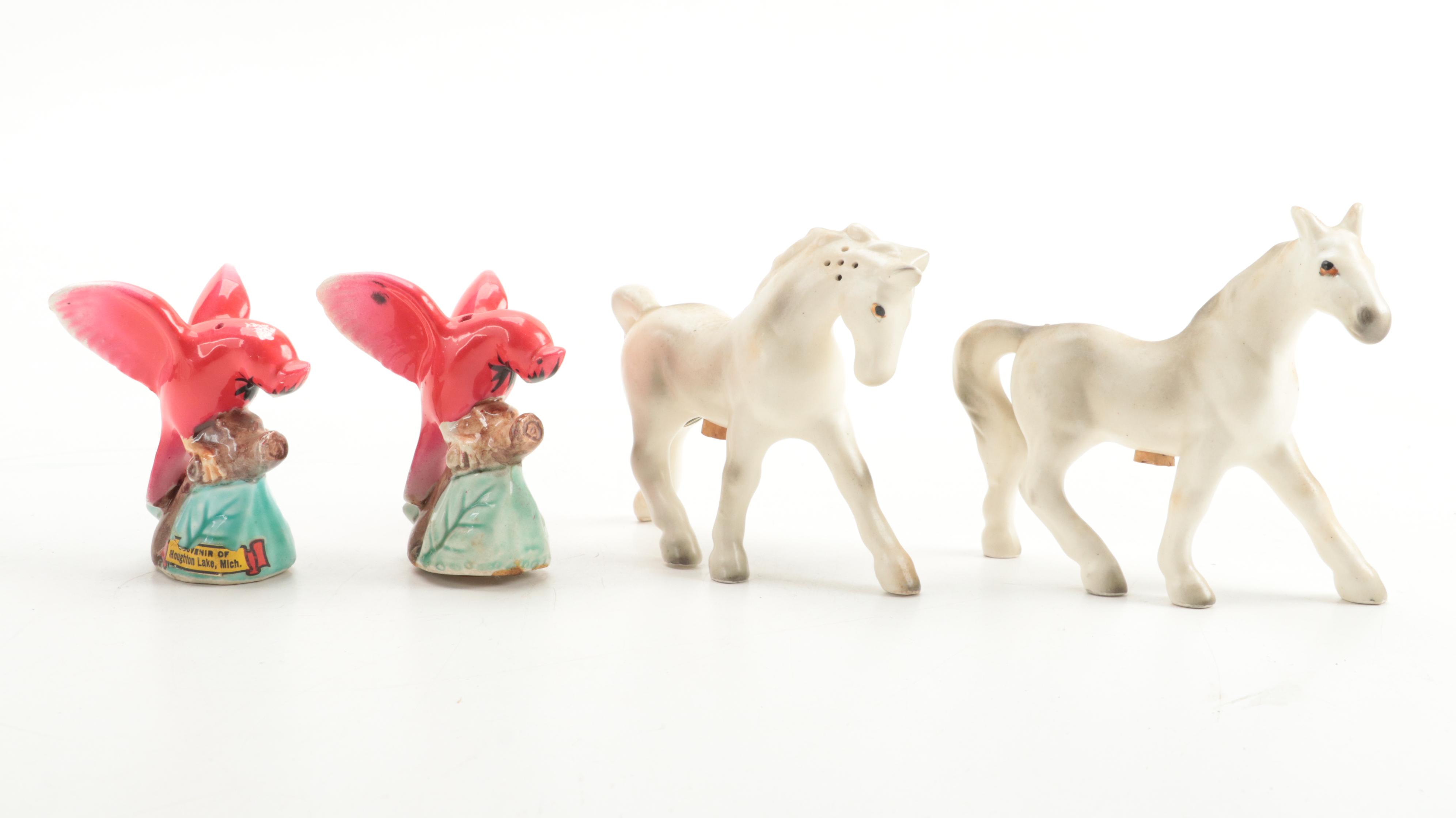 Victoria Ceramics Horse Shakers with Other Souvenir Shakers, Mid to Late 20th