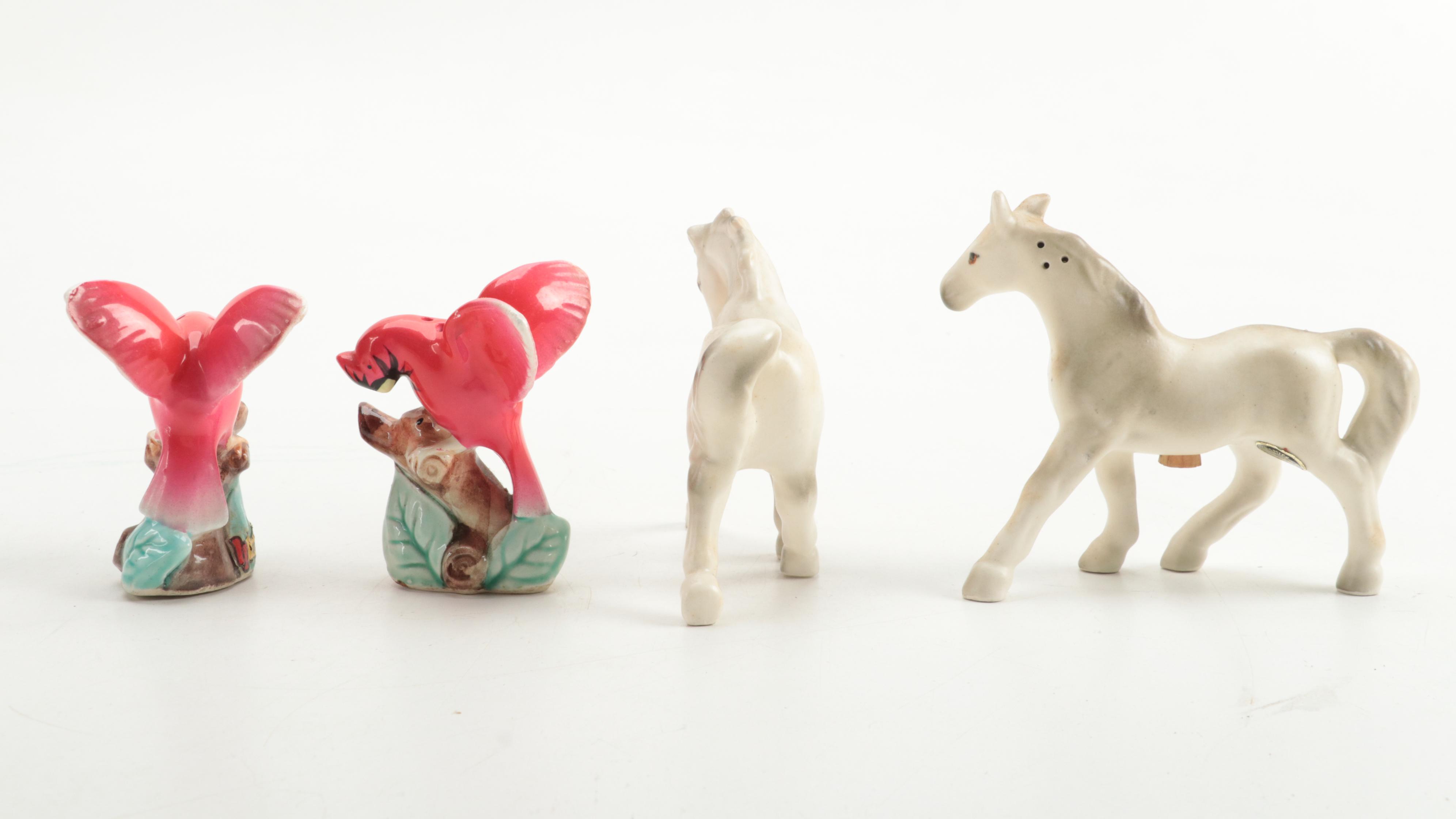 Victoria Ceramics Horse Shakers with Other Souvenir Shakers, Mid to Late 20th