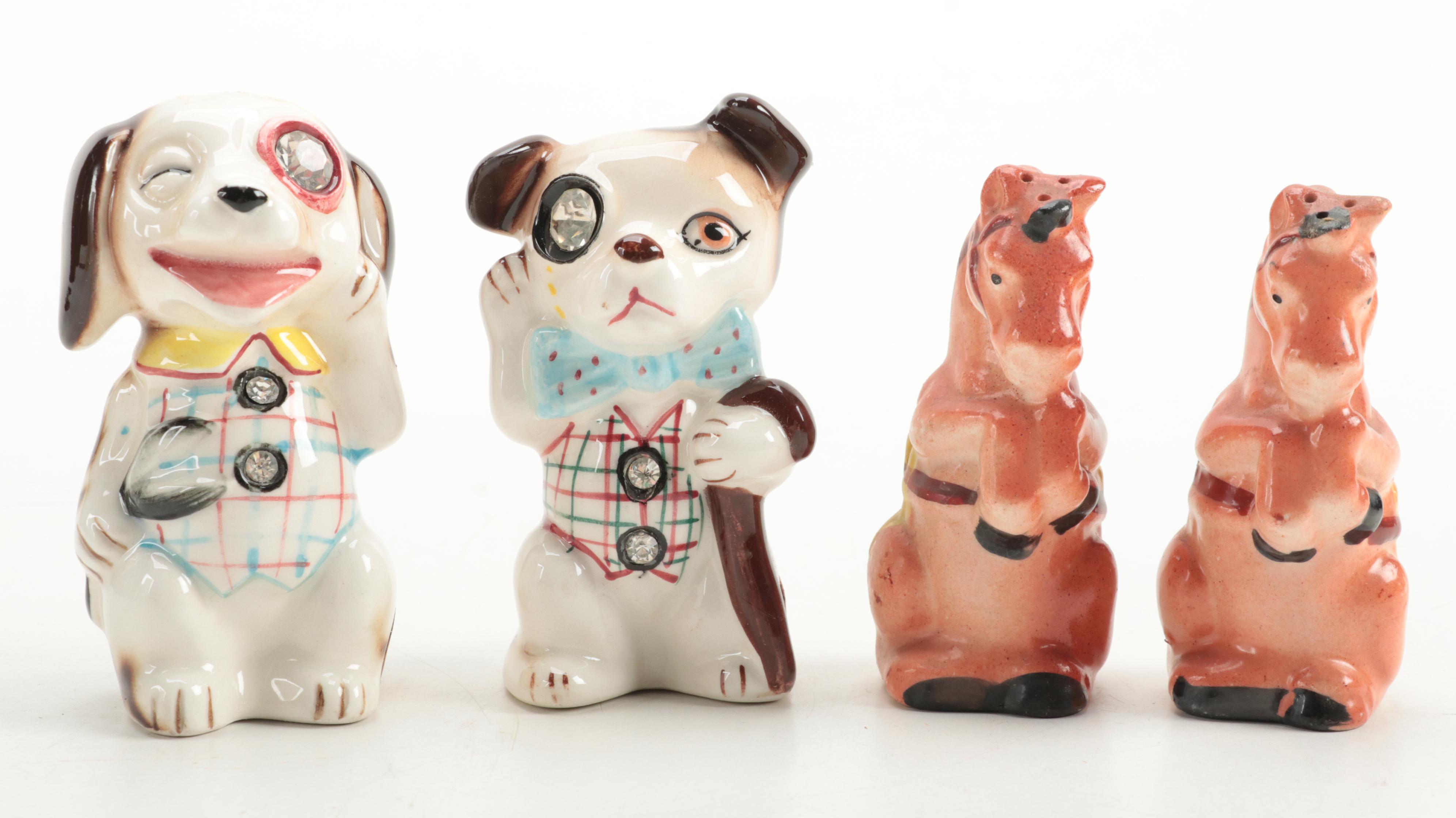 Victoria Ceramics Horse Shakers with Other Souvenir Shakers, Mid to Late 20th