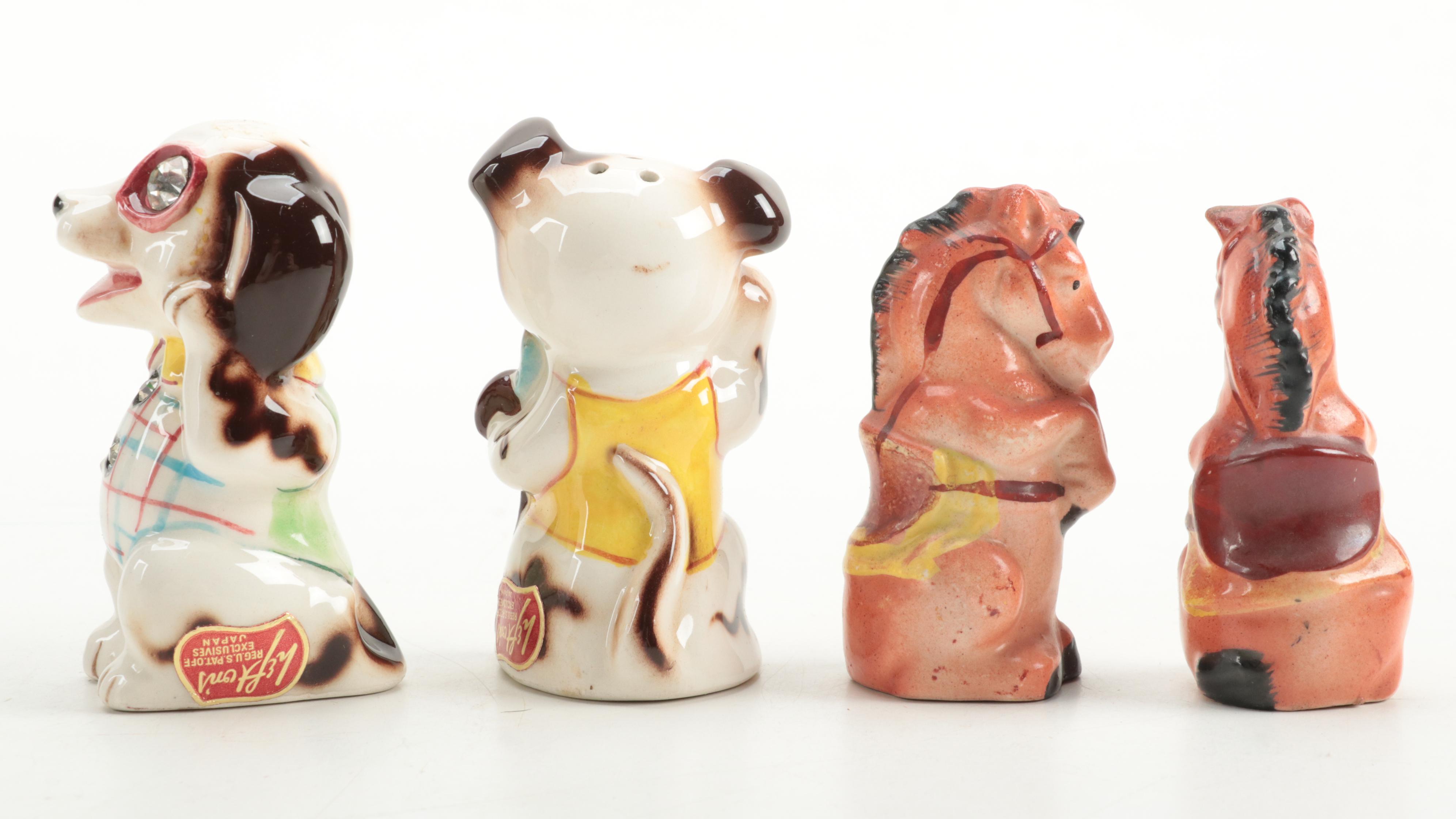 Victoria Ceramics Horse Shakers with Other Souvenir Shakers, Mid to Late 20th