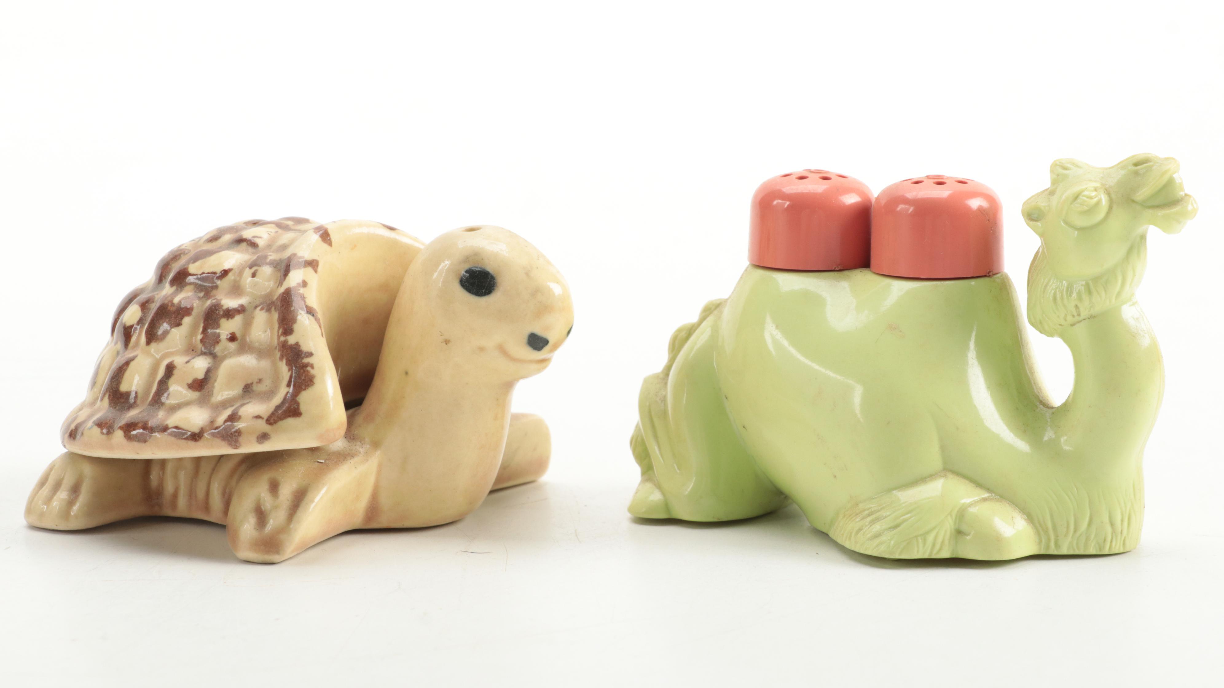 Victoria Ceramics Horse Shakers with Other Souvenir Shakers, Mid to Late 20th