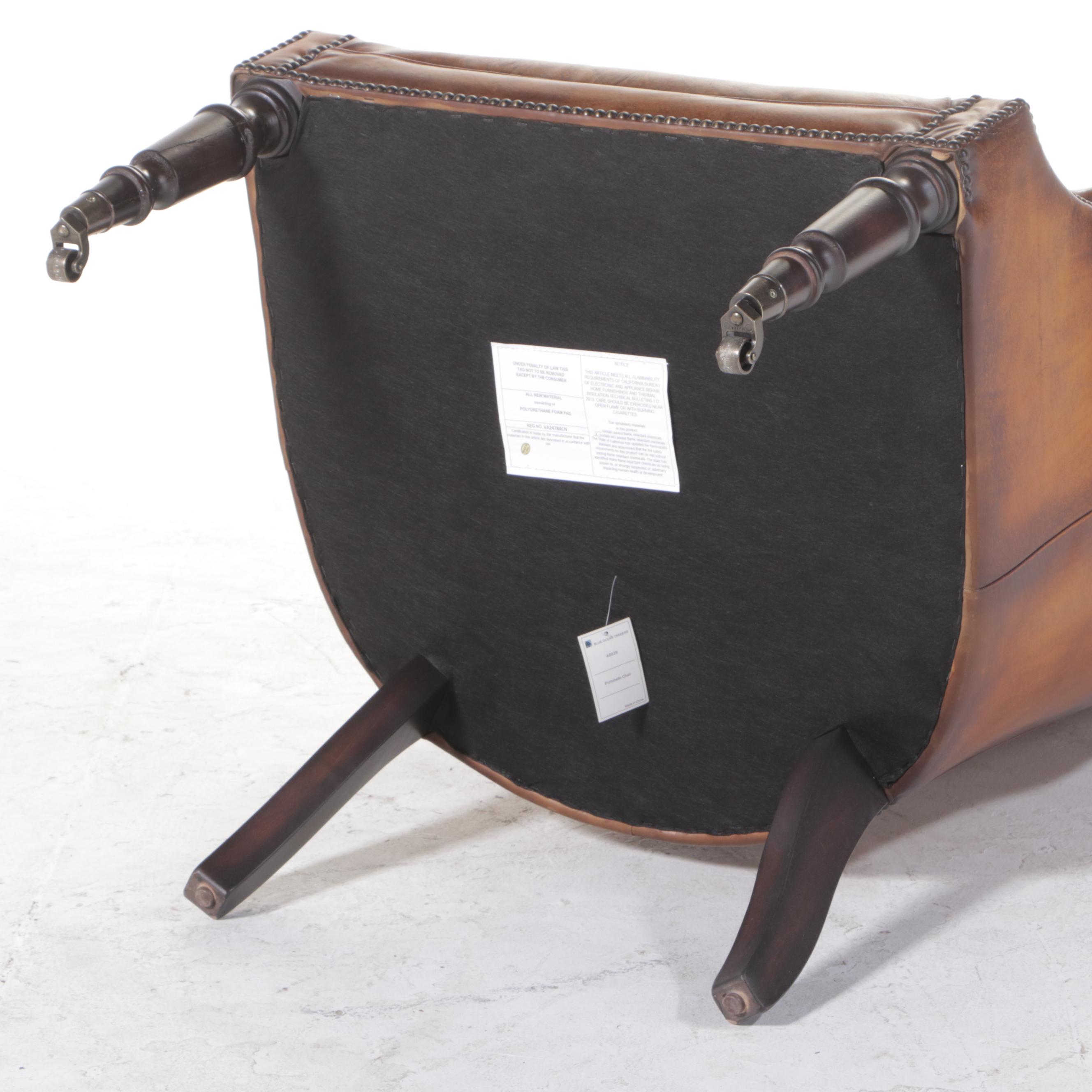 Stanton Portobello Brass-Tacked and Button-Tufted Leather Wing Chair