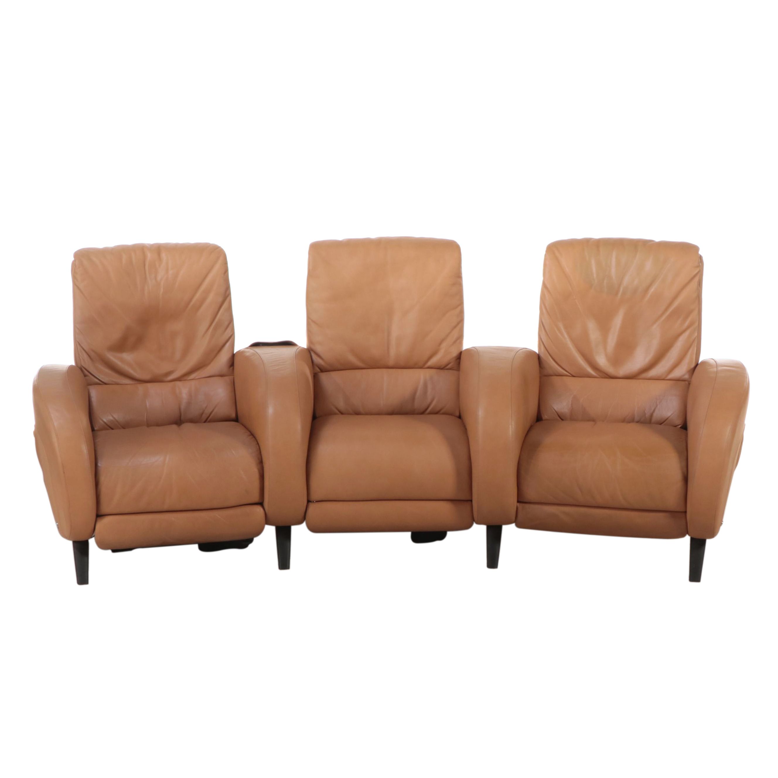 Natuzzi Leather Three-Seat Power Reclining Home Theater Sofa