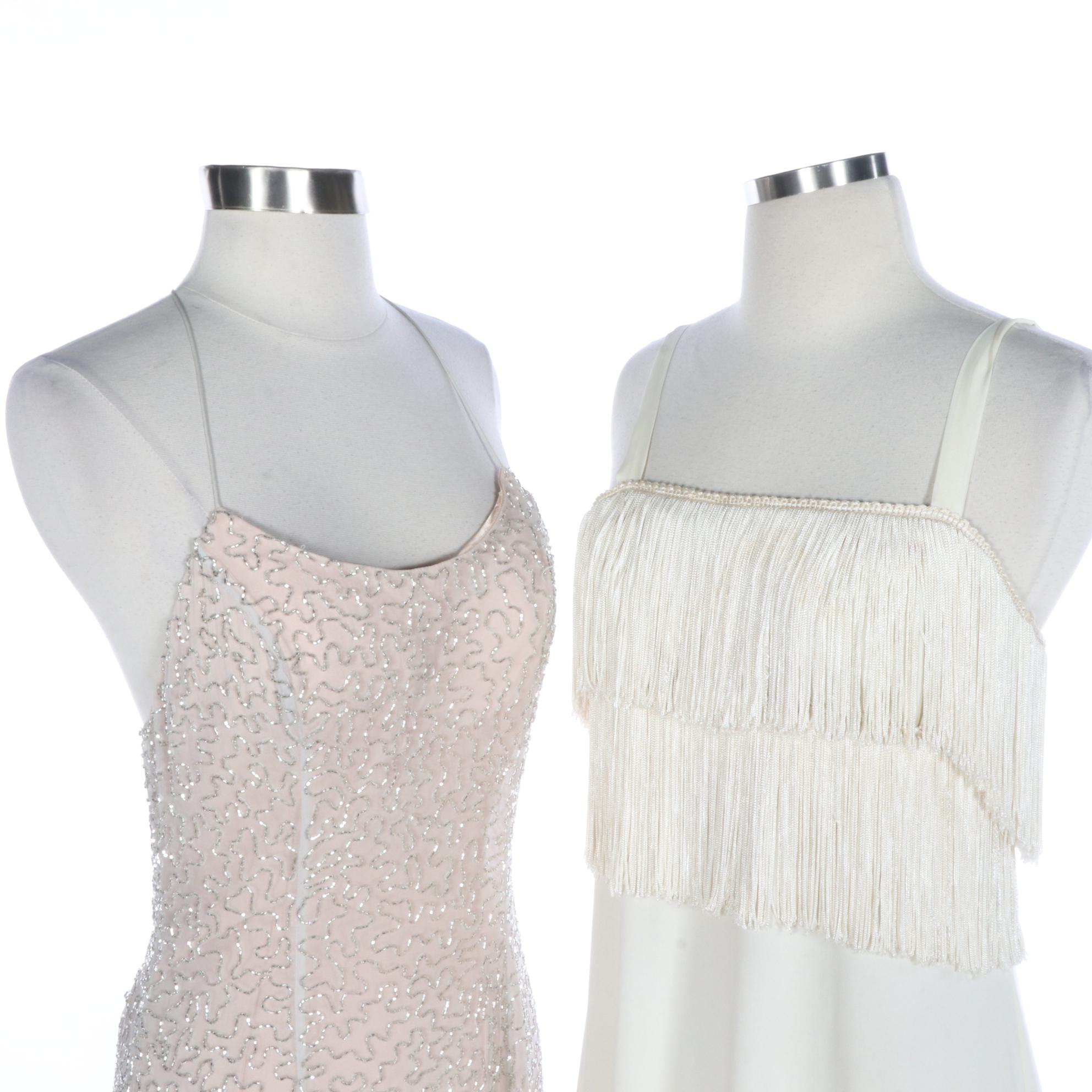 Monika Beaded Silk Gown with Other Fringe Bodice A-Line Dress