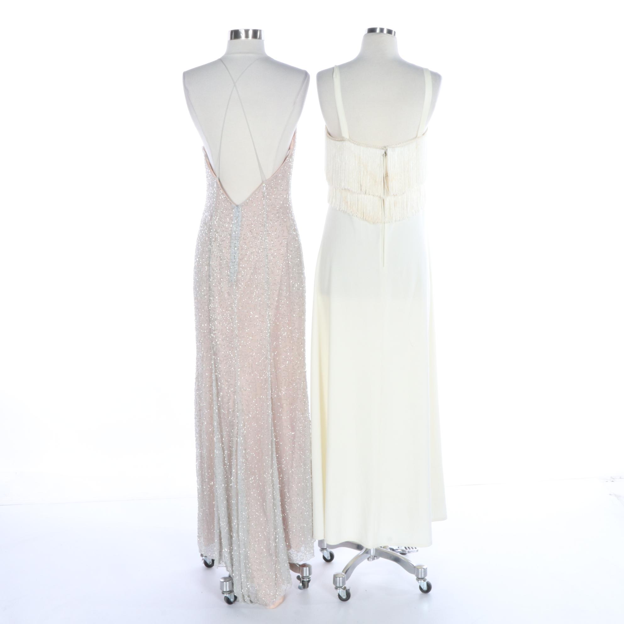 Monika Beaded Silk Gown with Other Fringe Bodice A-Line Dress