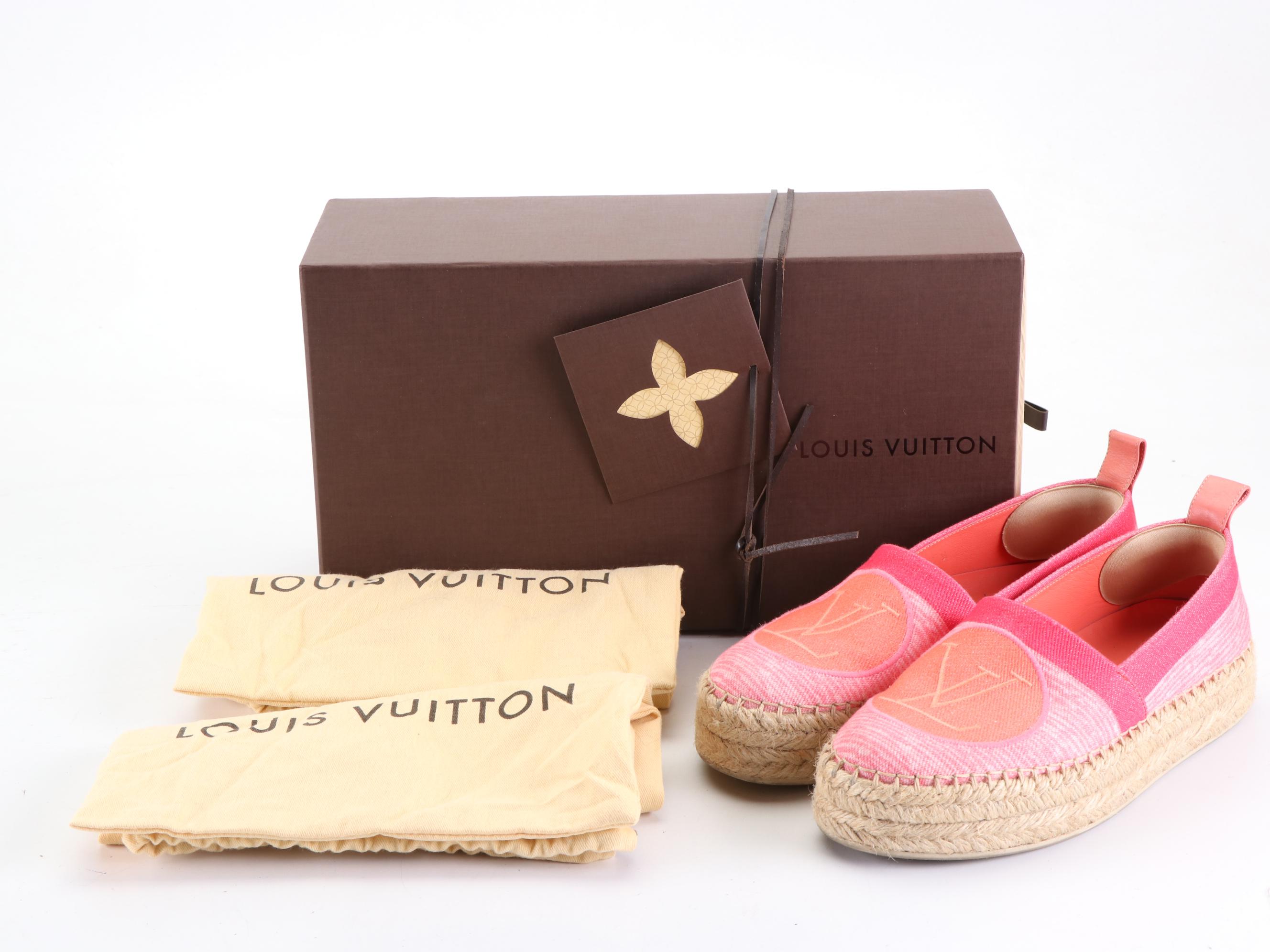 Louis Vuitton Shore Postcard Espadrilles in Denim and Jute with Box