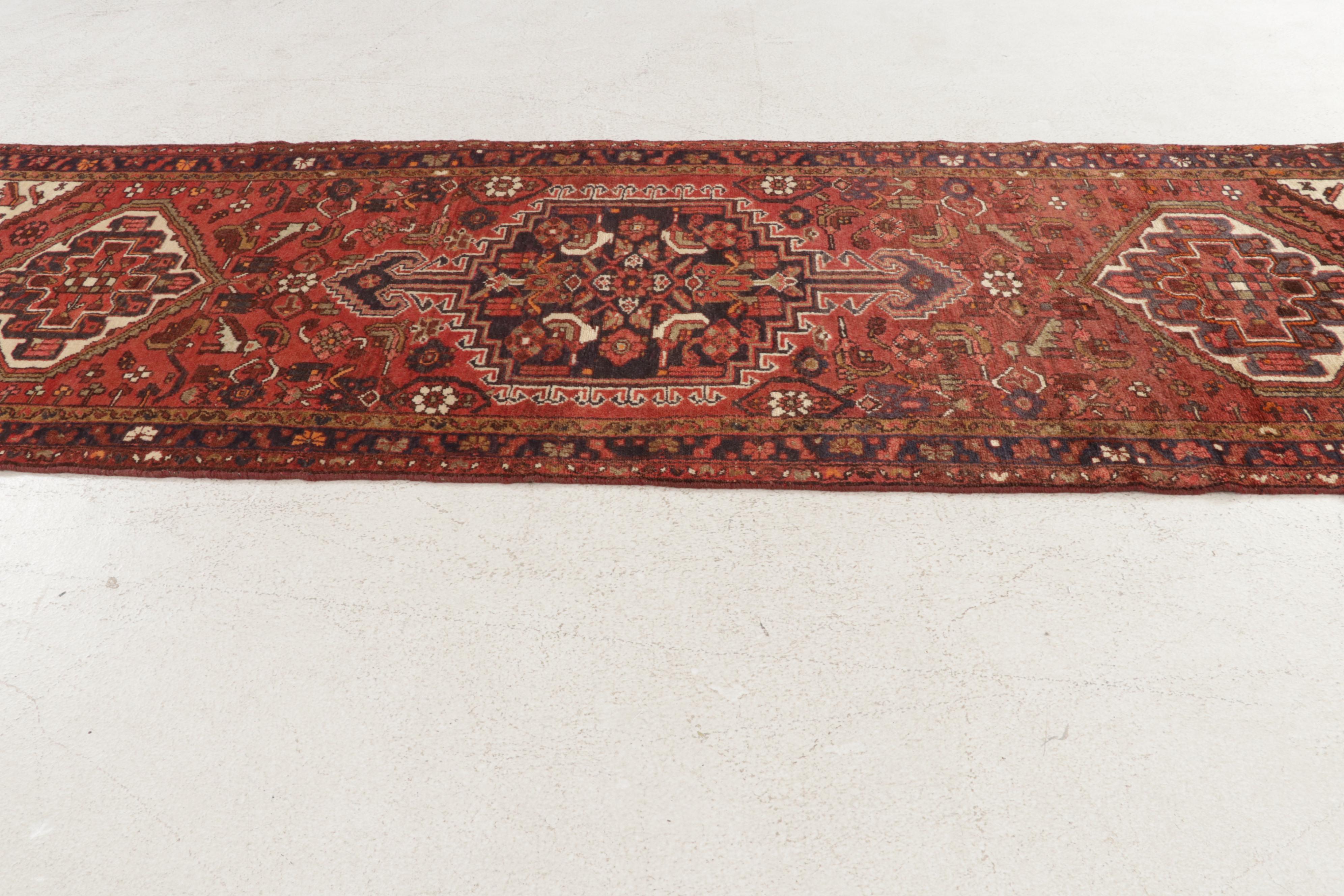 3'4 x 10'5 Hand-Knotted Persian Malayer Carpet Runner, 1970s