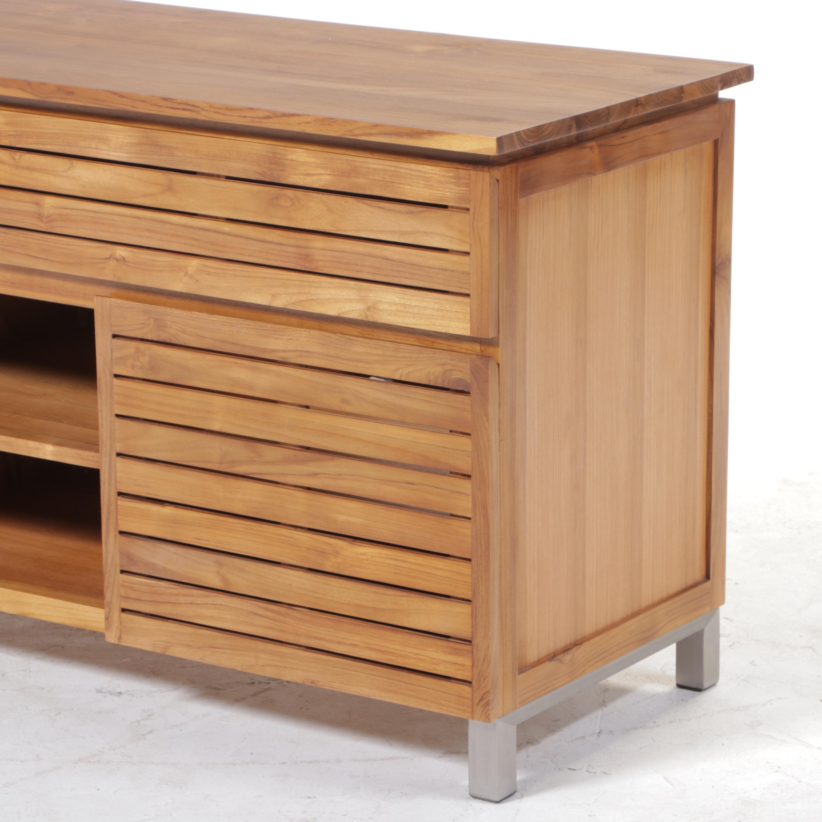 60" Slatted Teak Bathroom Vanity Cabinet in Sanding Finish