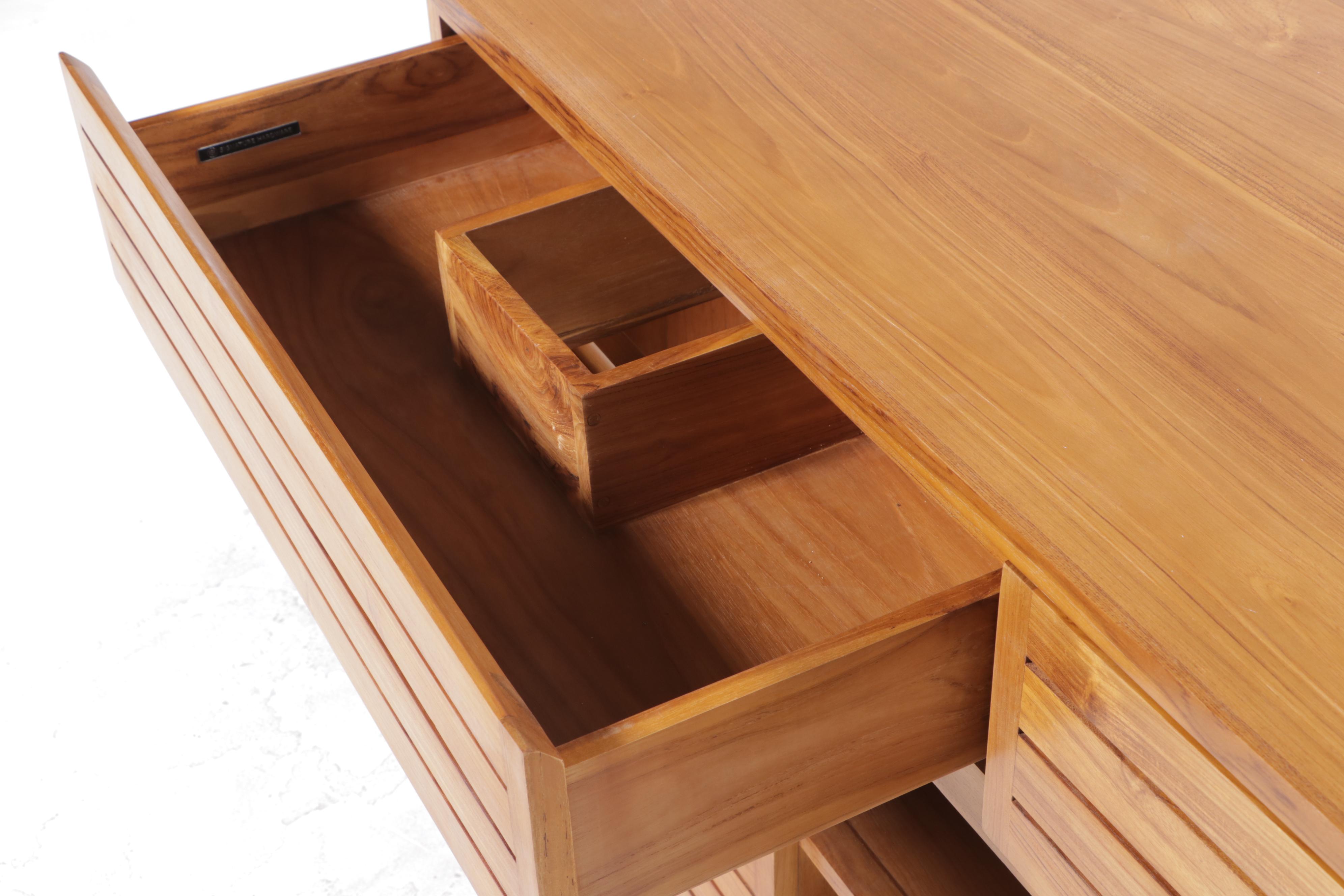 60" Slatted Teak Bathroom Vanity Cabinet in Sanding Finish