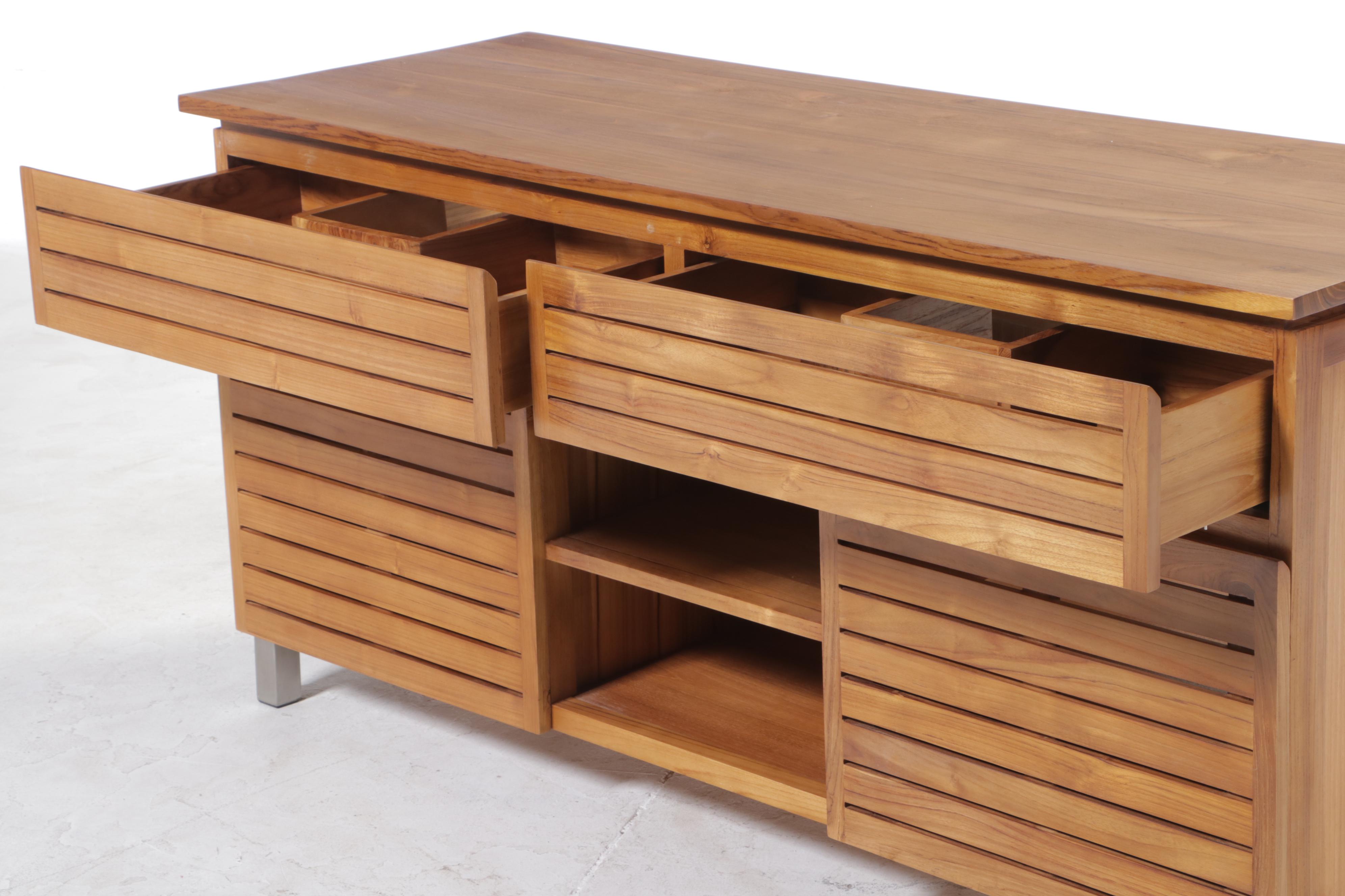 60" Slatted Teak Bathroom Vanity Cabinet in Sanding Finish