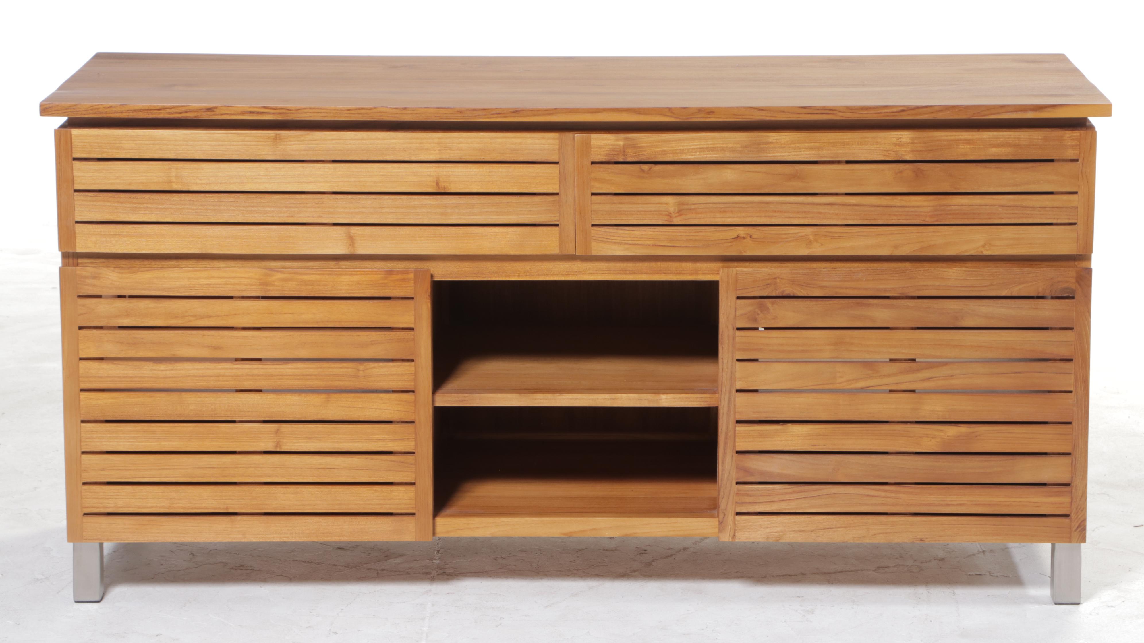 60" Slatted Teak Bathroom Vanity Cabinet in Sanding Finish