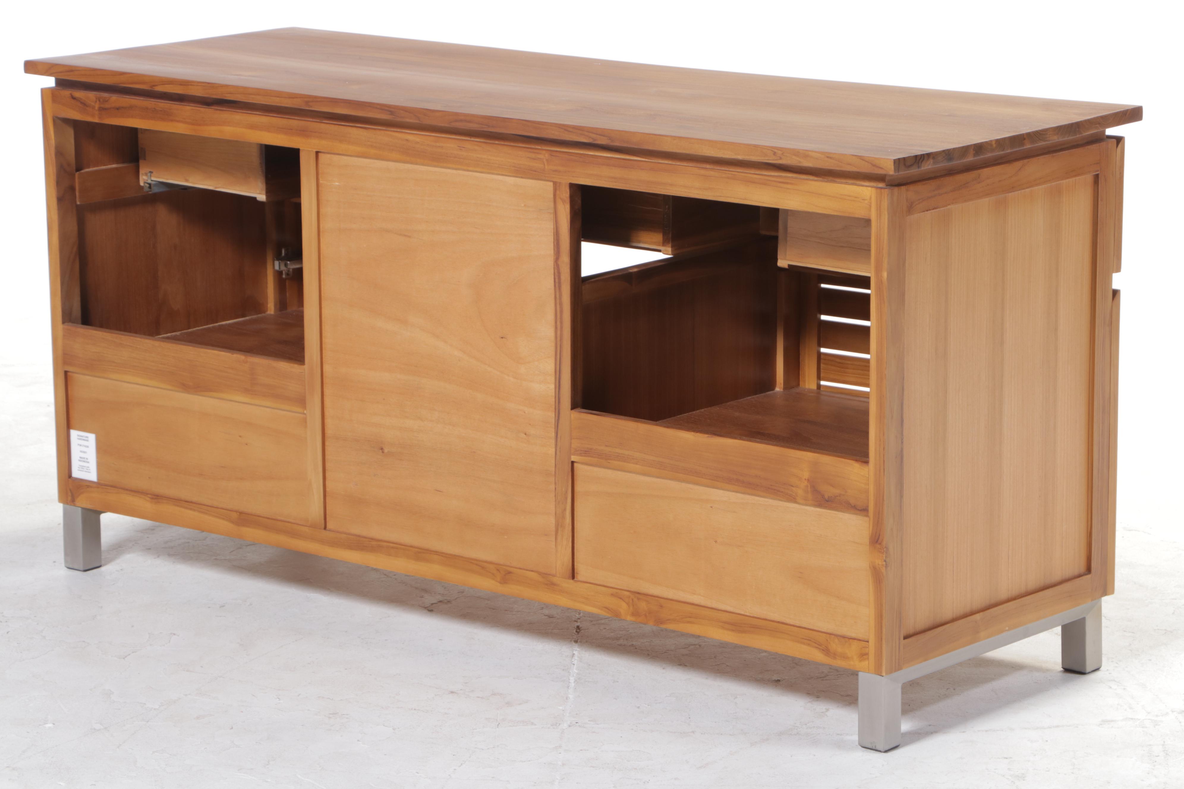 60" Slatted Teak Bathroom Vanity Cabinet in Sanding Finish