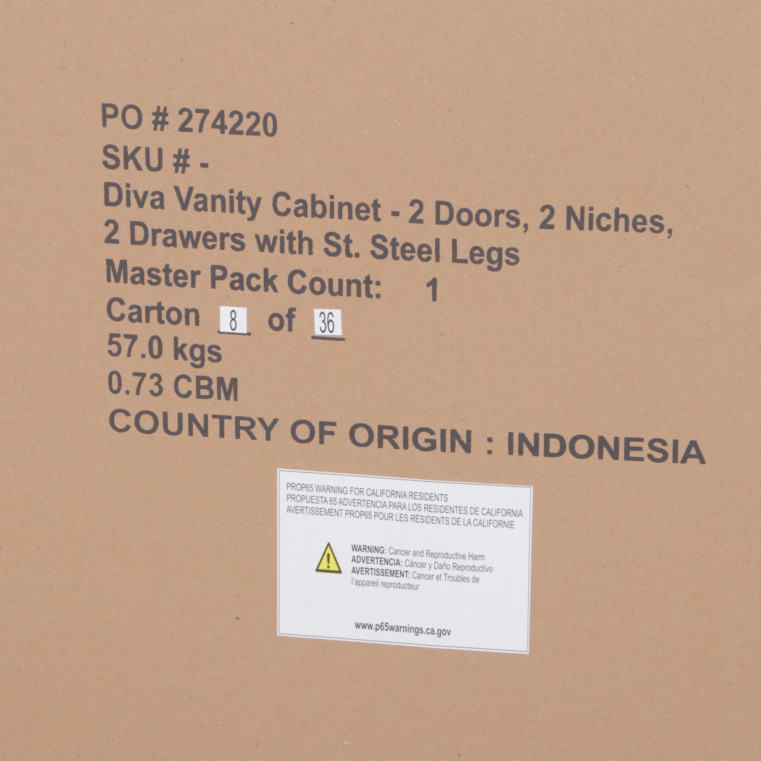 60" Slatted Teak Bathroom Vanity Cabinet in Sanding Finish