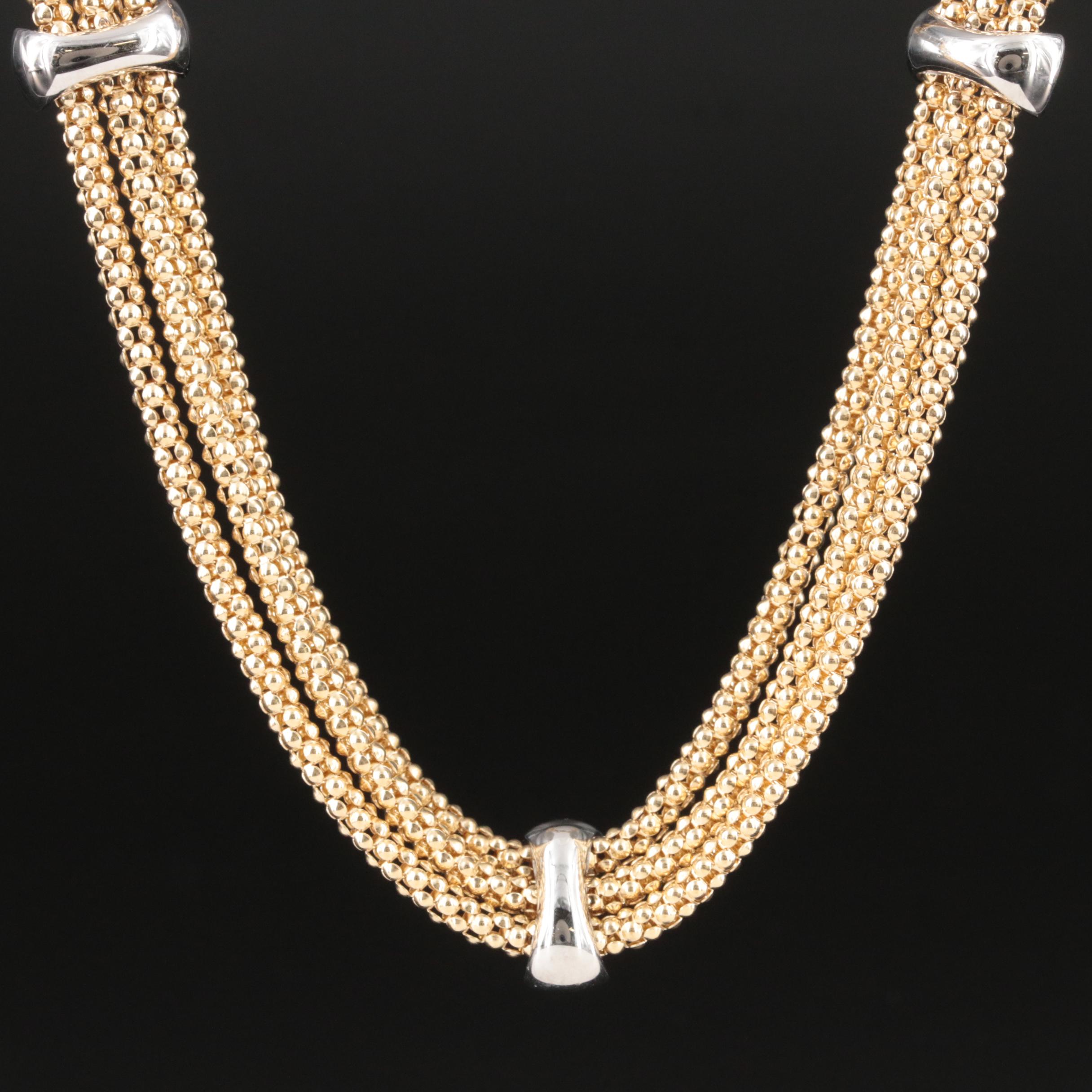 Italian 14K Triple Strand Popcorn Chain Necklace