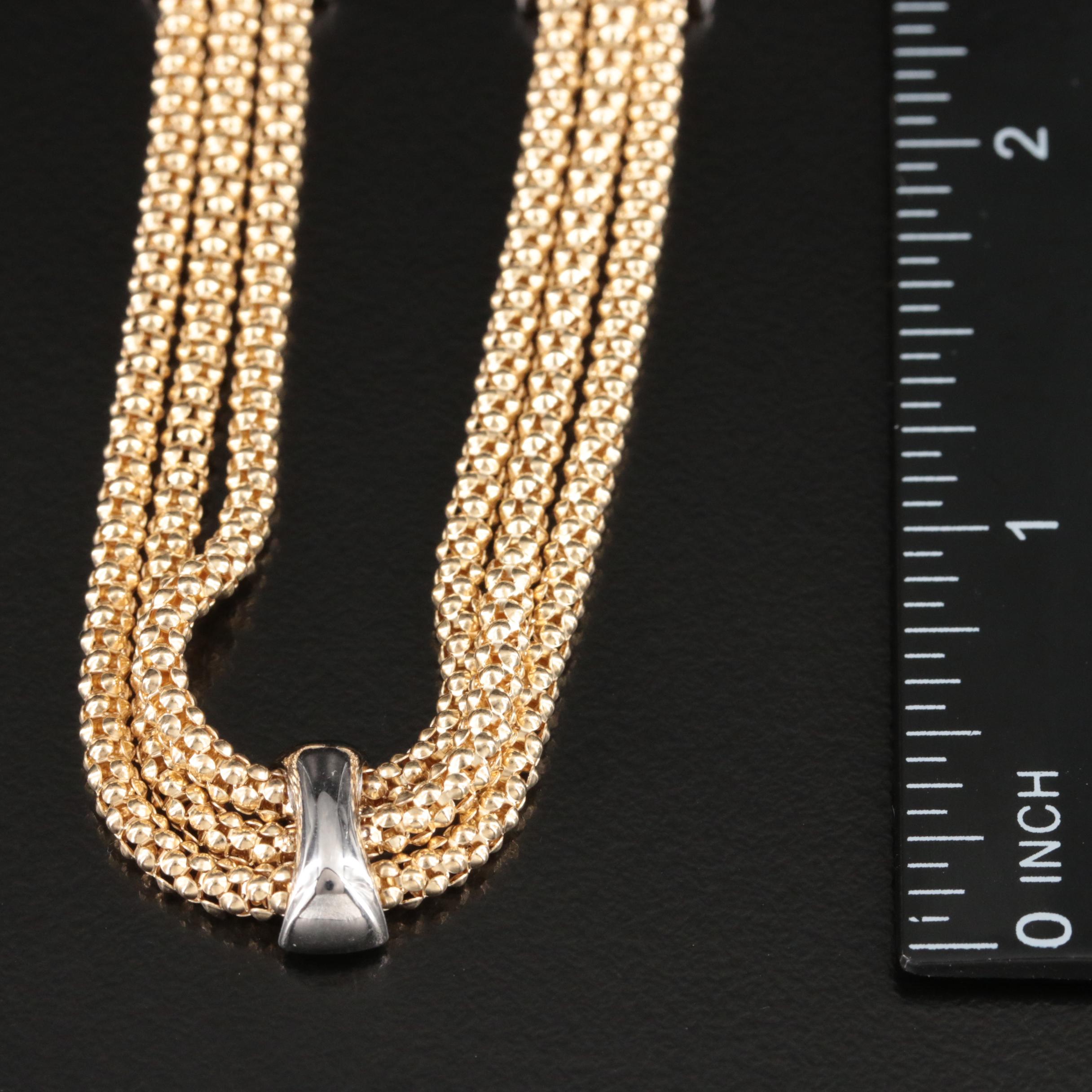 Italian 14K Triple Strand Popcorn Chain Necklace