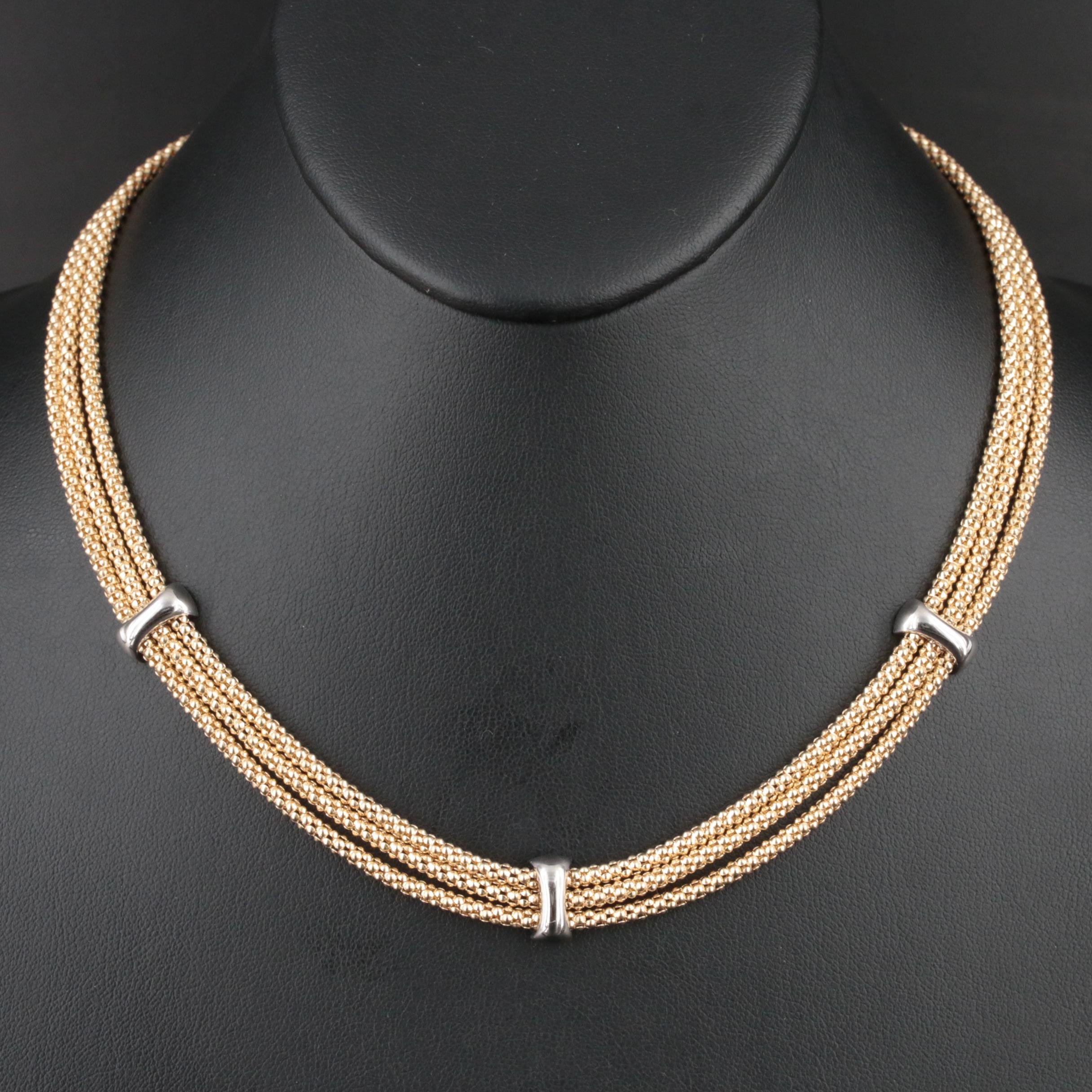 Italian 14K Triple Strand Popcorn Chain Necklace