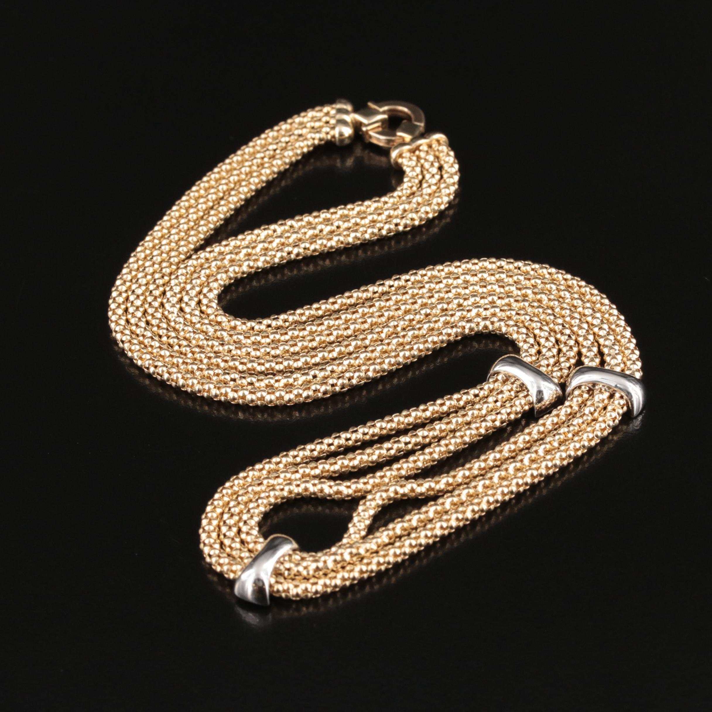 Italian 14K Triple Strand Popcorn Chain Necklace