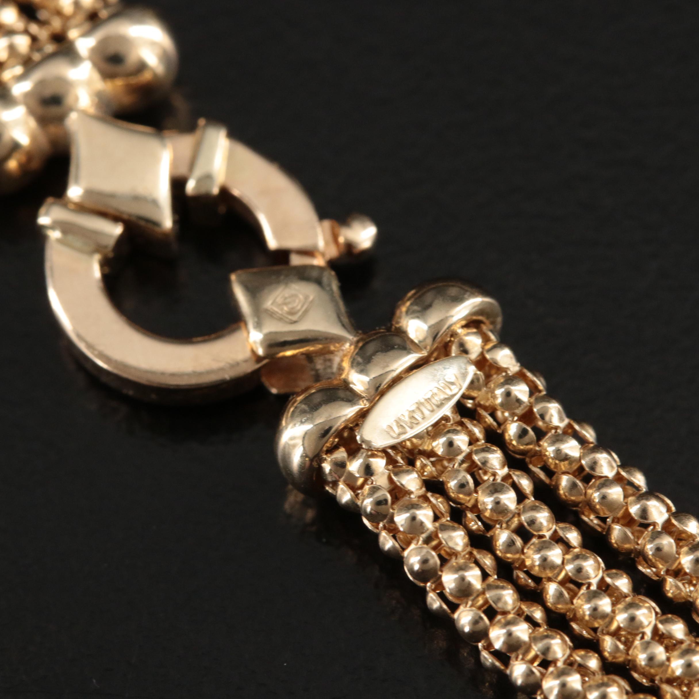 Italian 14K Triple Strand Popcorn Chain Necklace