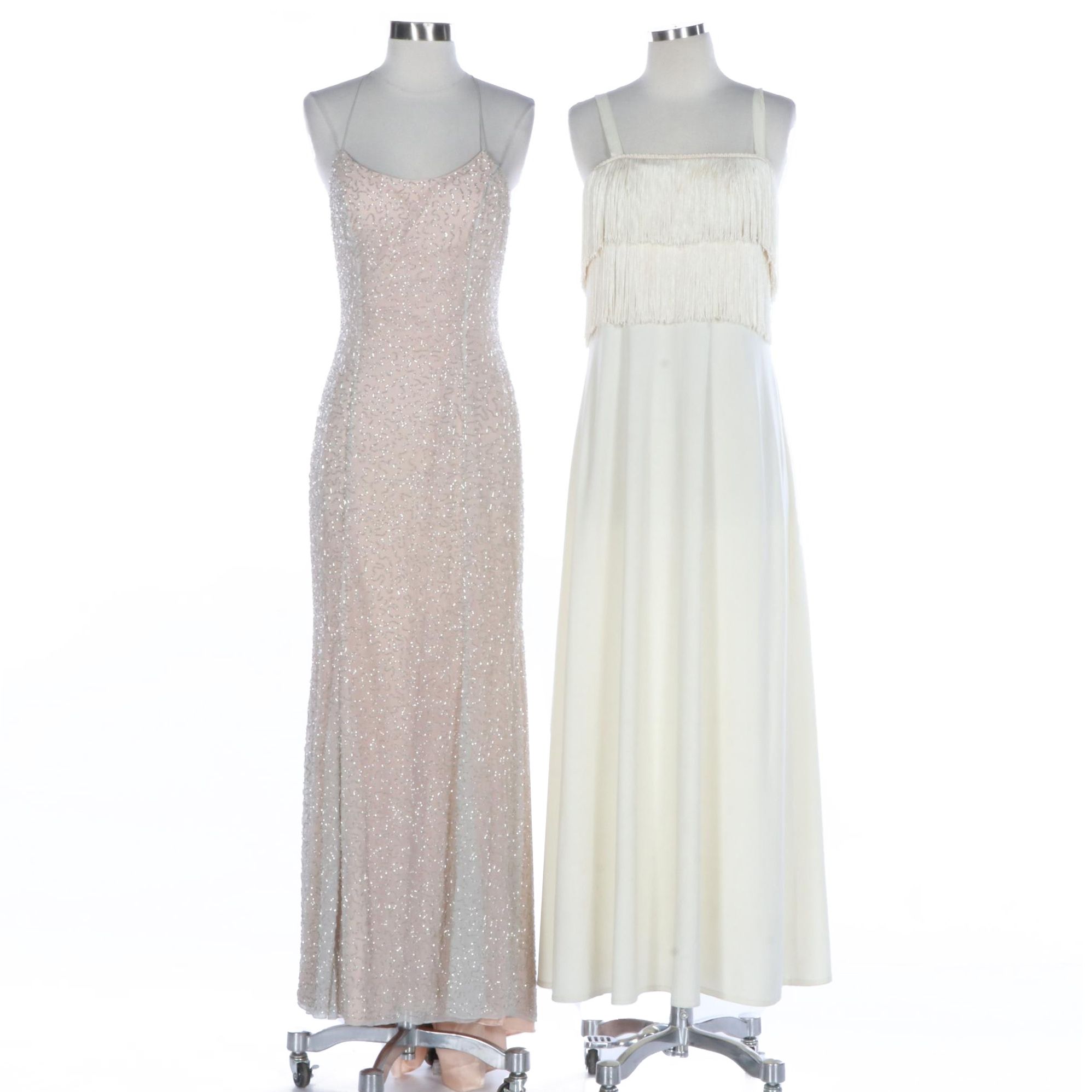 Monika Beaded Silk Gown with Other Fringe Bodice A-Line Dress