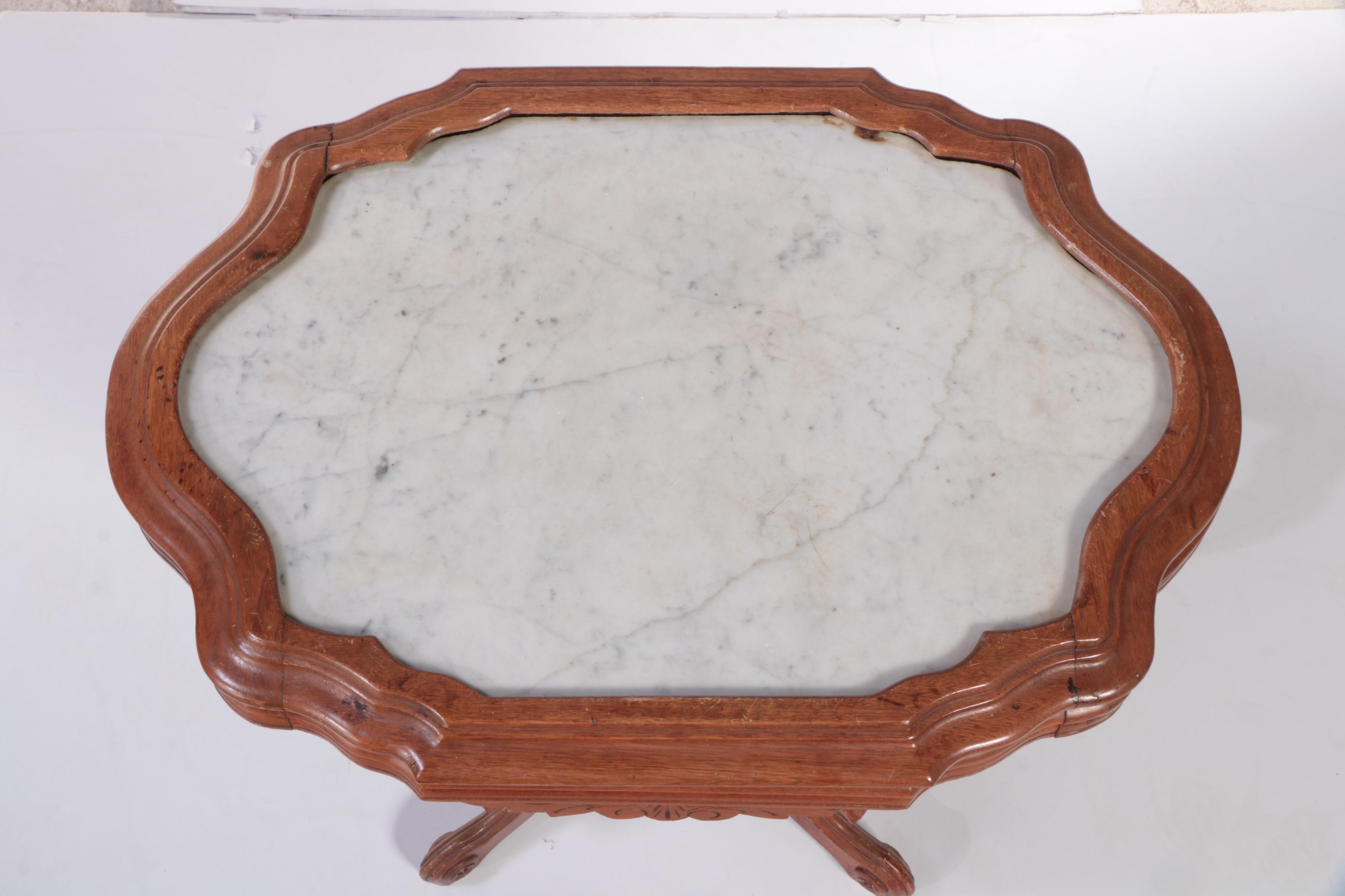 Victorian Walnut and White Marble Side Table, Late 19th Century