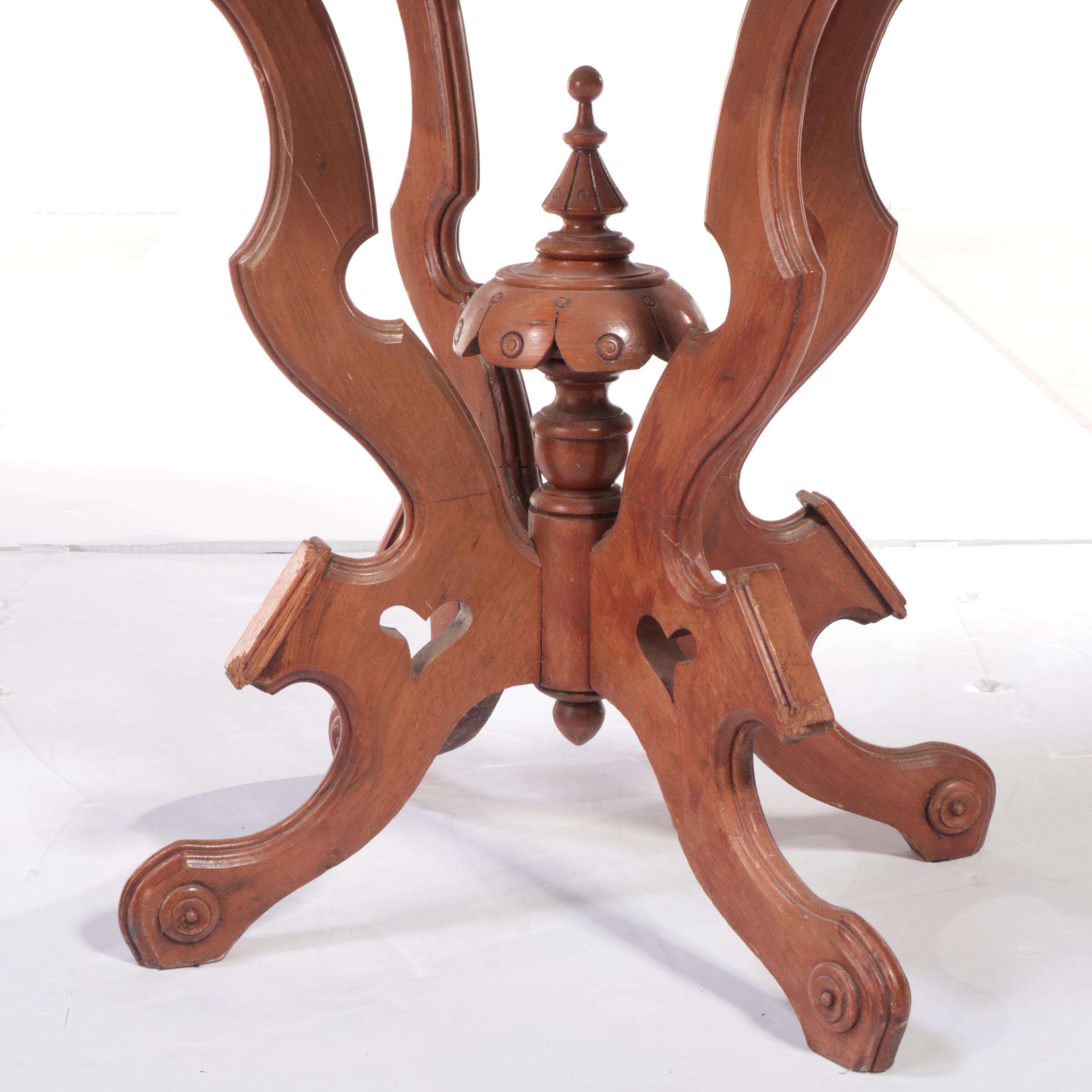 Victorian Walnut and White Marble Side Table, Late 19th Century