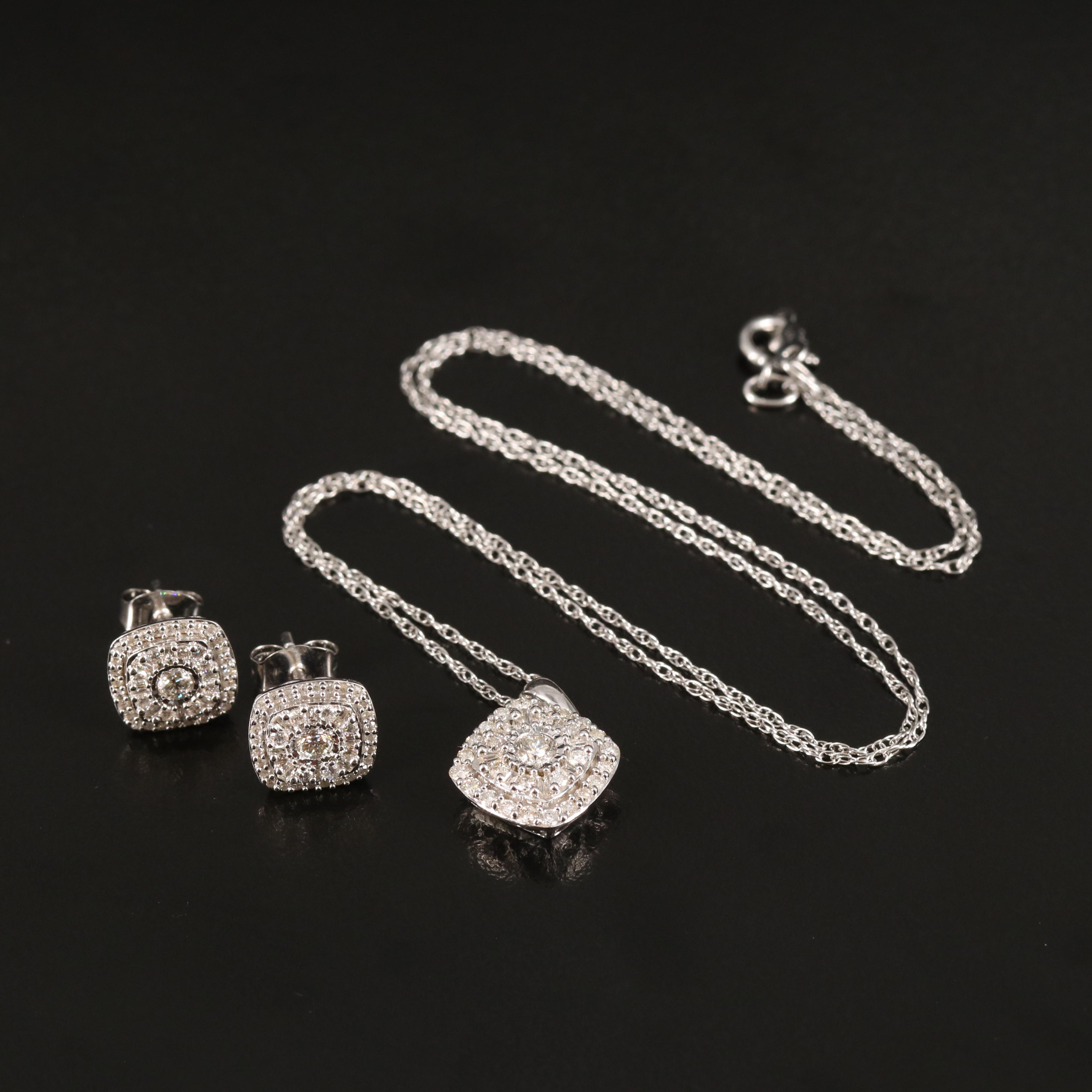 Sterling Diamond Earring and Necklace Set
