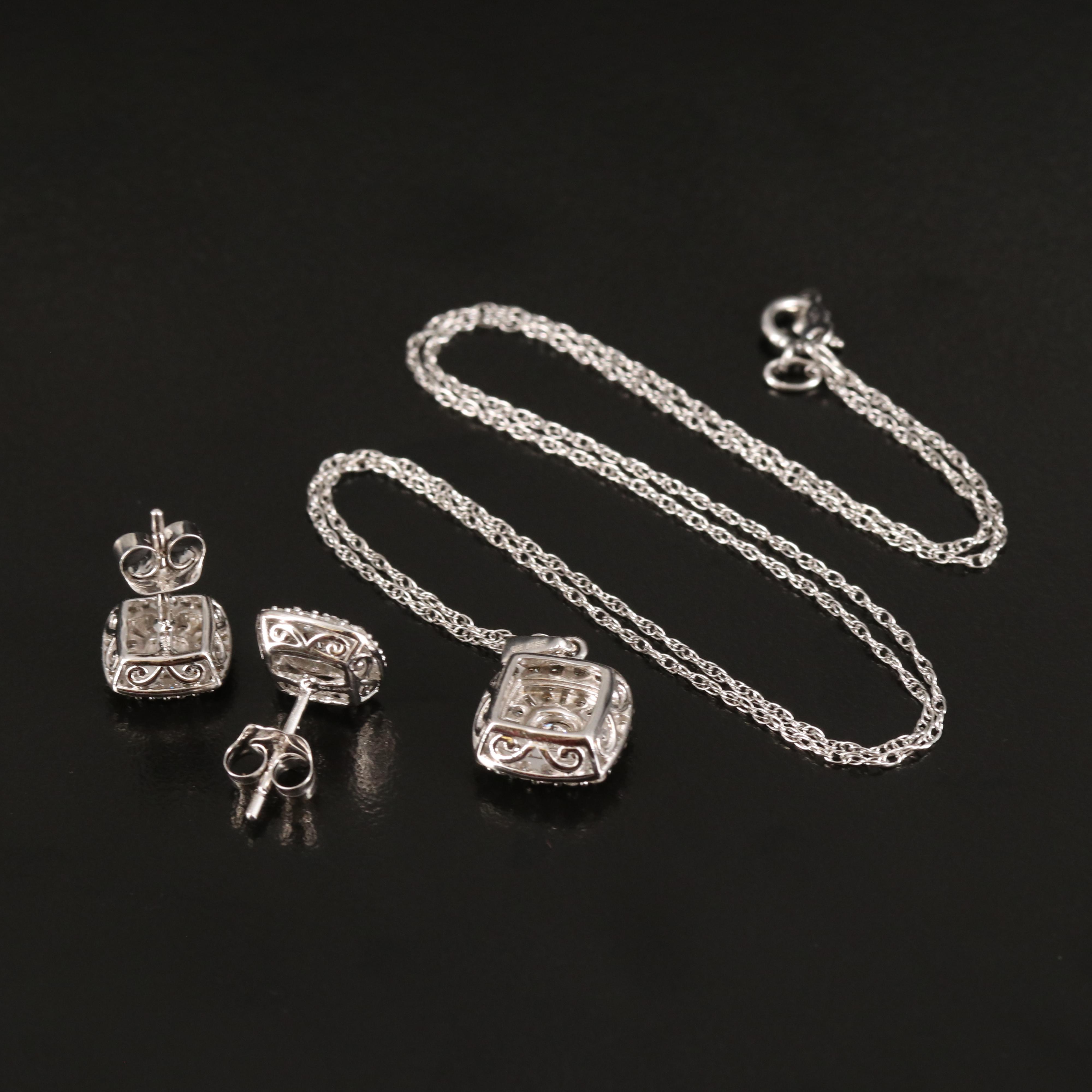 Sterling Diamond Earring and Necklace Set