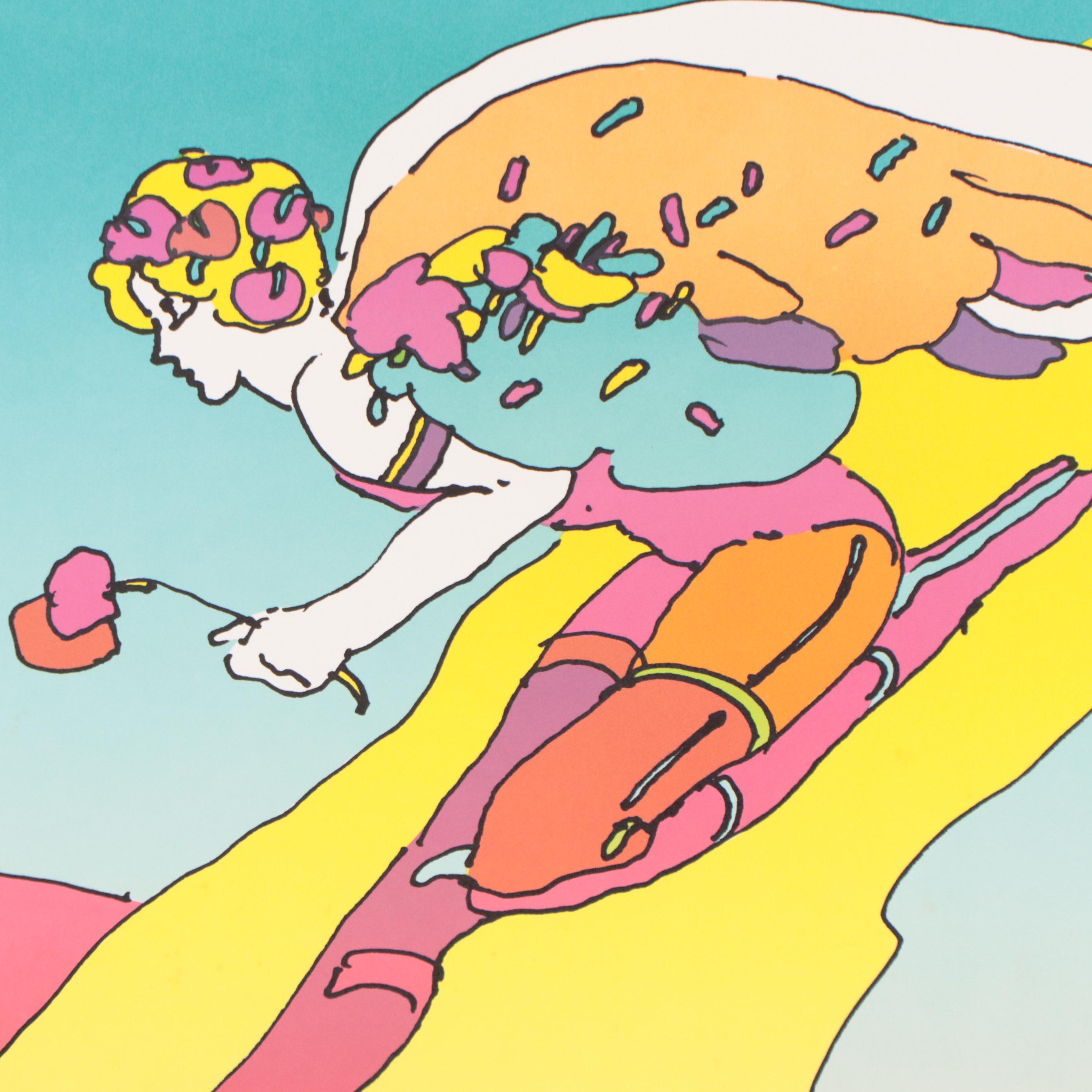 Peter Max Psychedelic Figurative Lithograph "Descending Angel," 1983