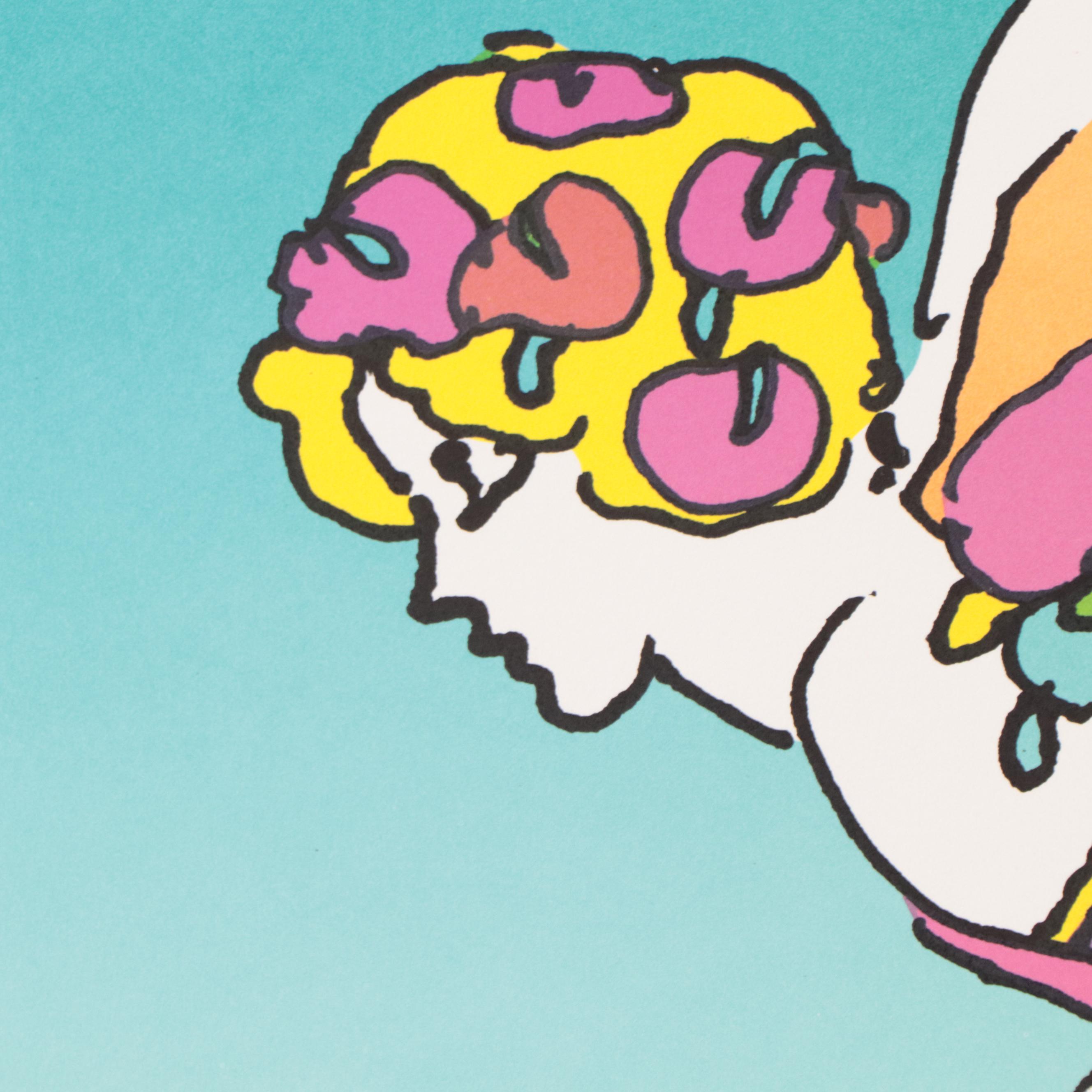 Peter Max Psychedelic Figurative Lithograph "Descending Angel," 1983