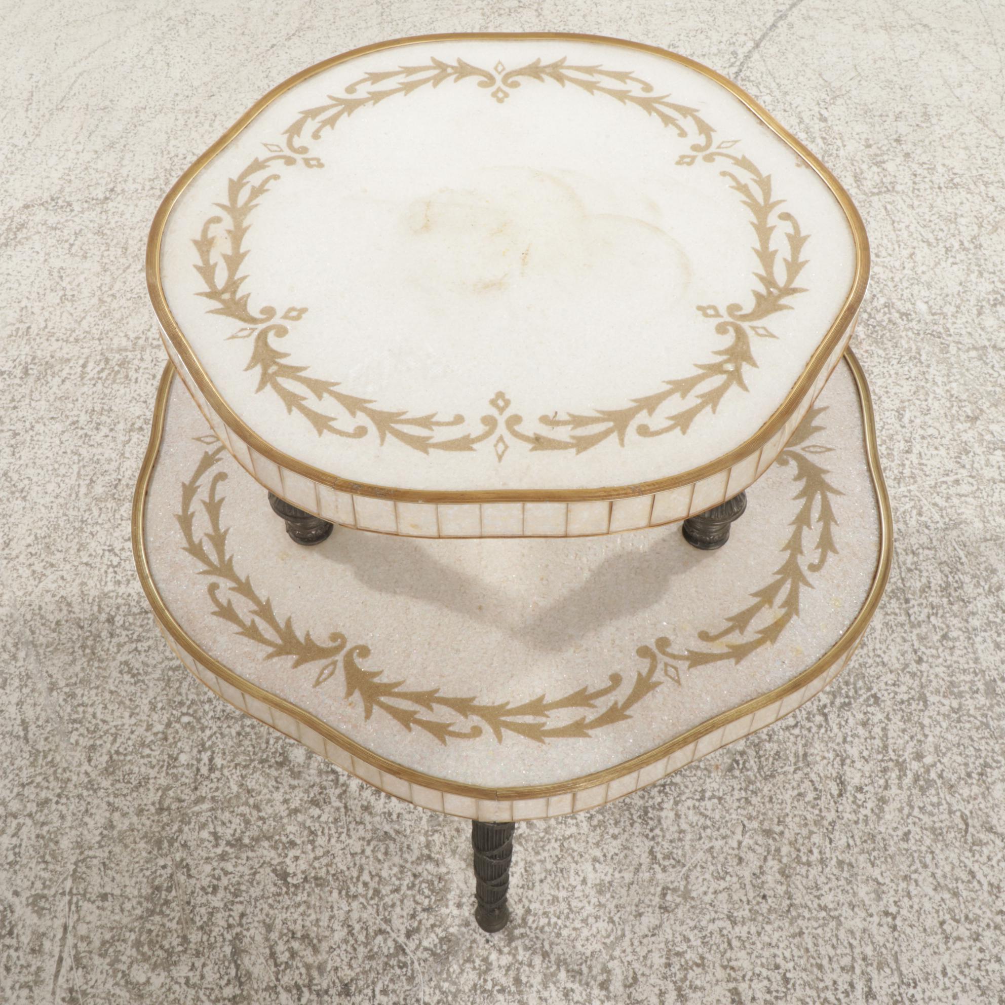 Hollywood Regency Gilt, Opalescent and Cast Metal Tiered Side Table