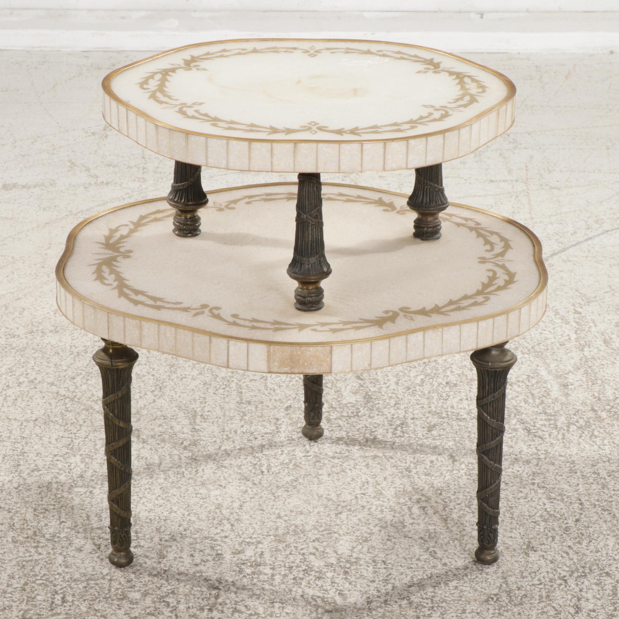 Hollywood Regency Gilt, Opalescent and Cast Metal Tiered Side Table