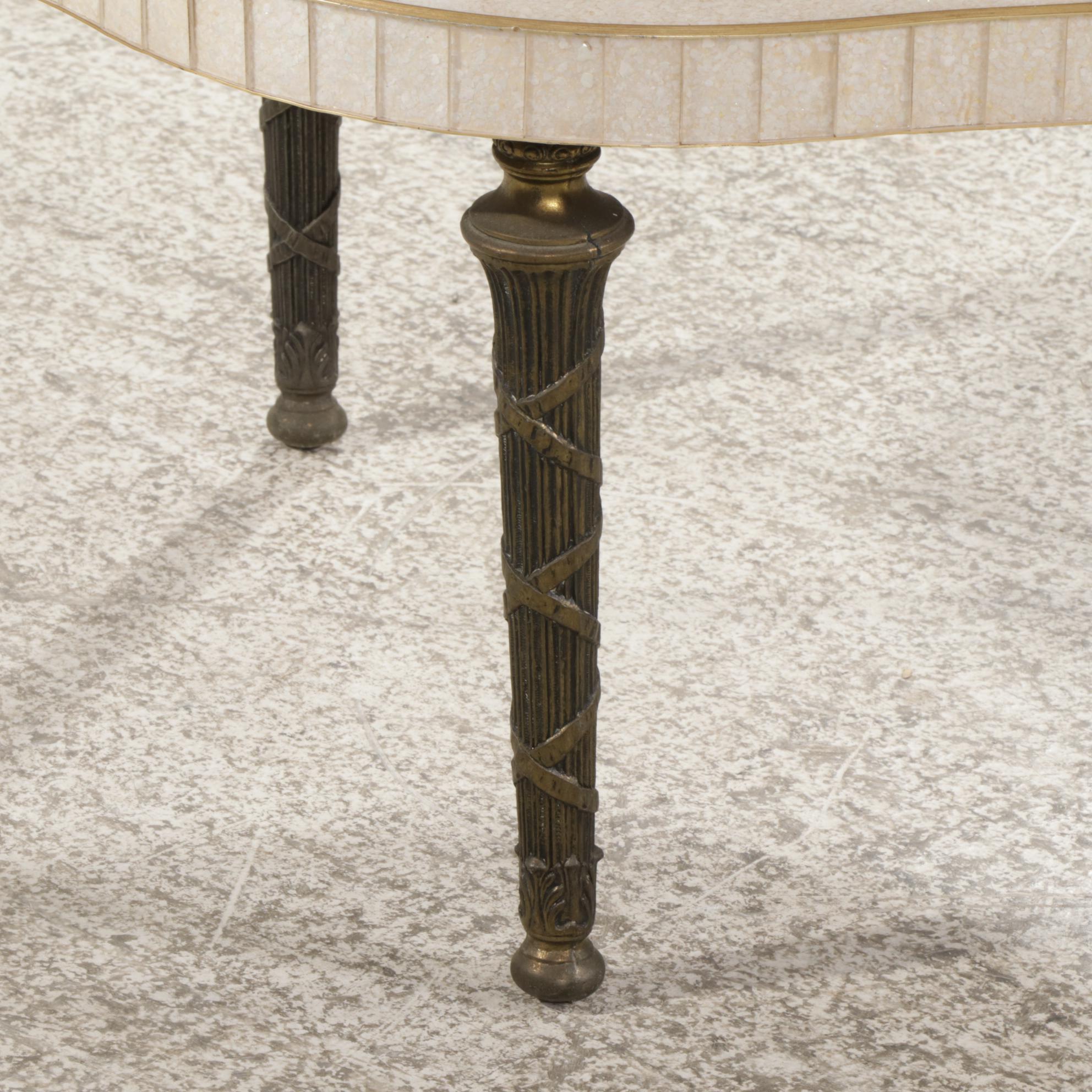 Hollywood Regency Gilt, Opalescent and Cast Metal Tiered Side Table