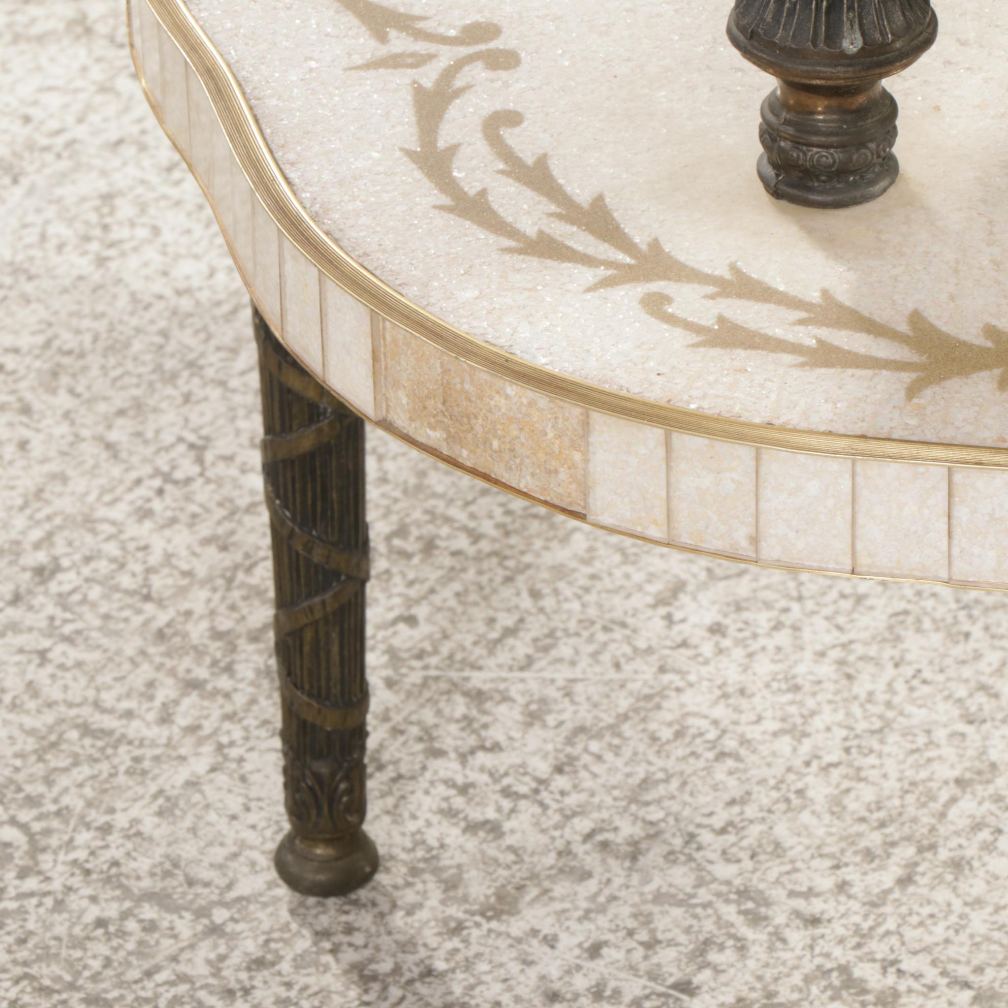 Hollywood Regency Gilt, Opalescent and Cast Metal Tiered Side Table