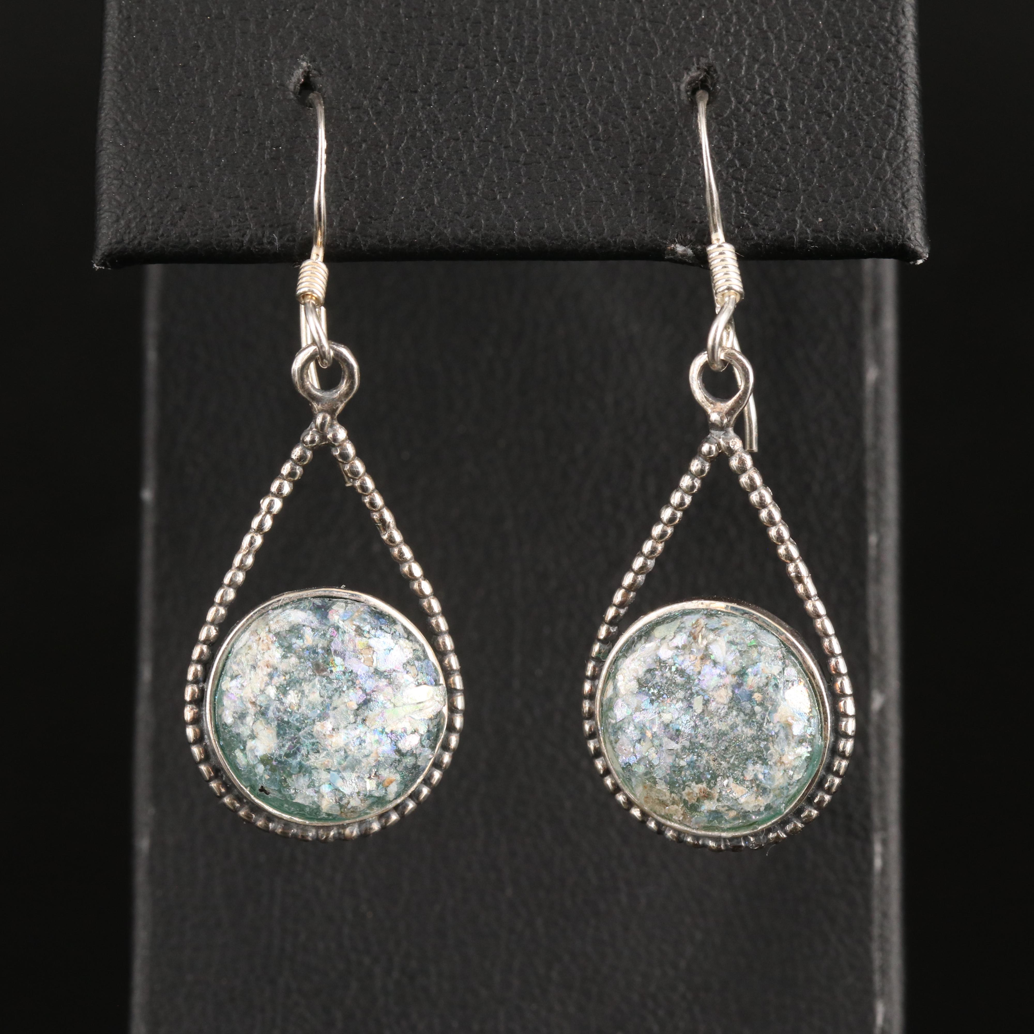 Sterling Roman Glass Pendulum Earrings