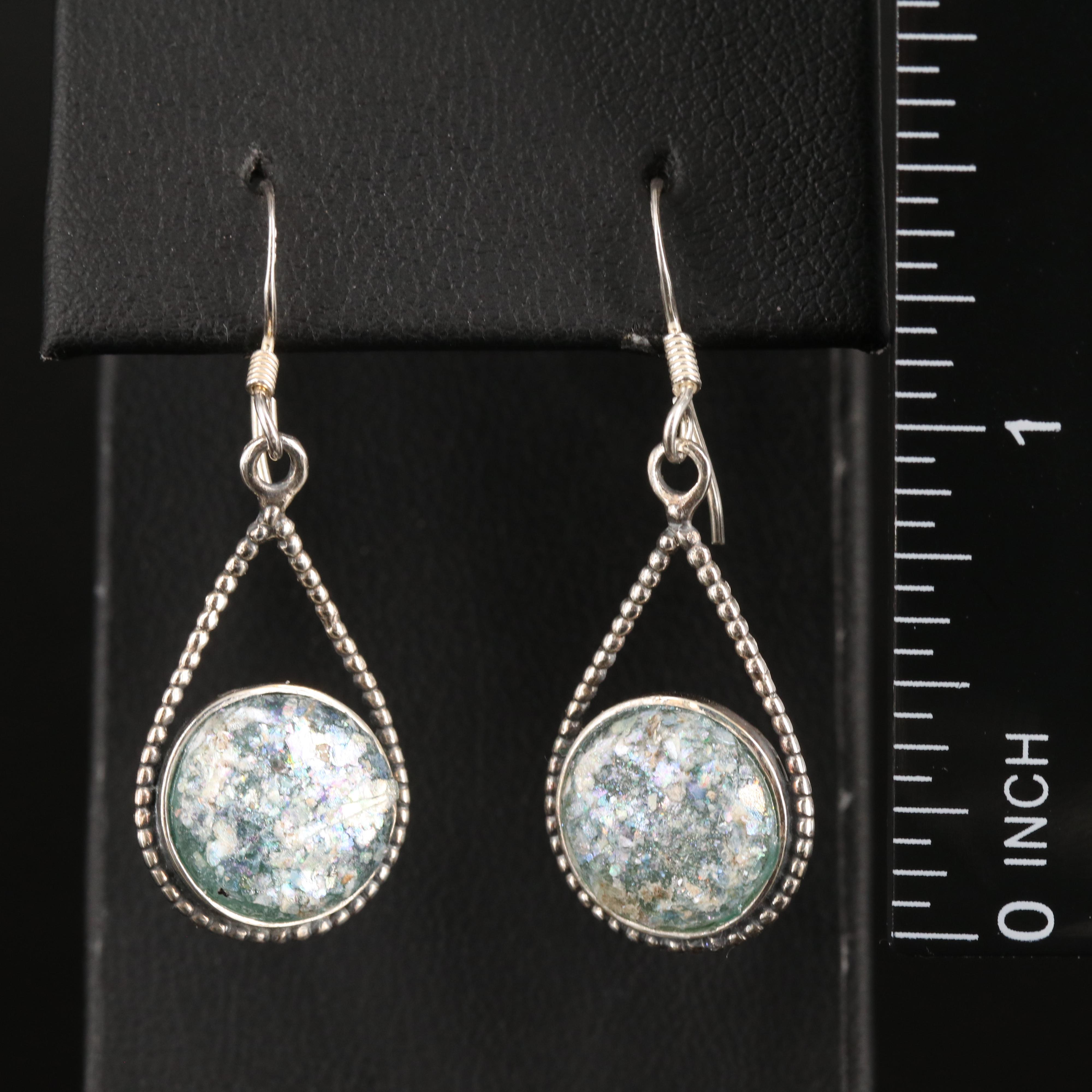 Sterling Roman Glass Pendulum Earrings