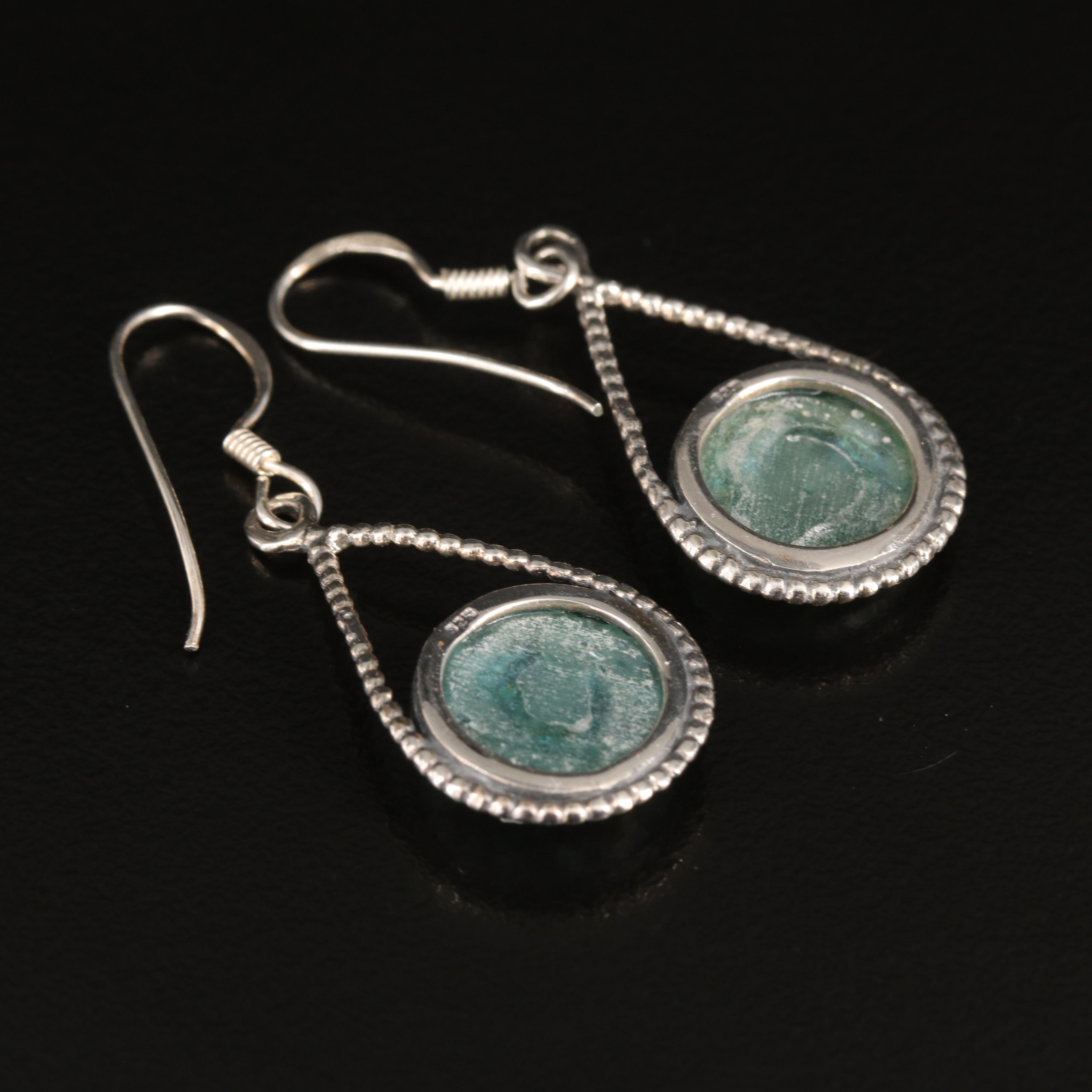 Sterling Roman Glass Pendulum Earrings