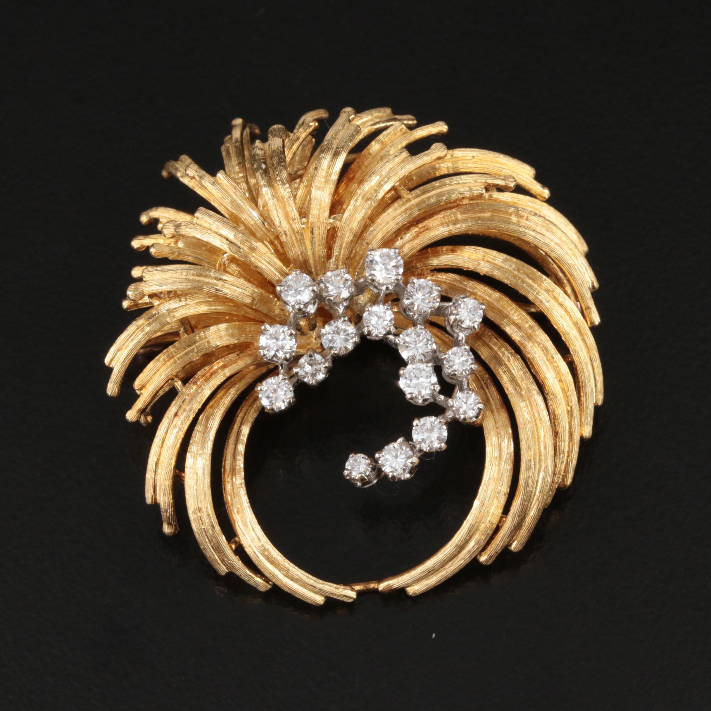 Vintage 18K 1.50 CTW Diamond Circle Spray Brooch