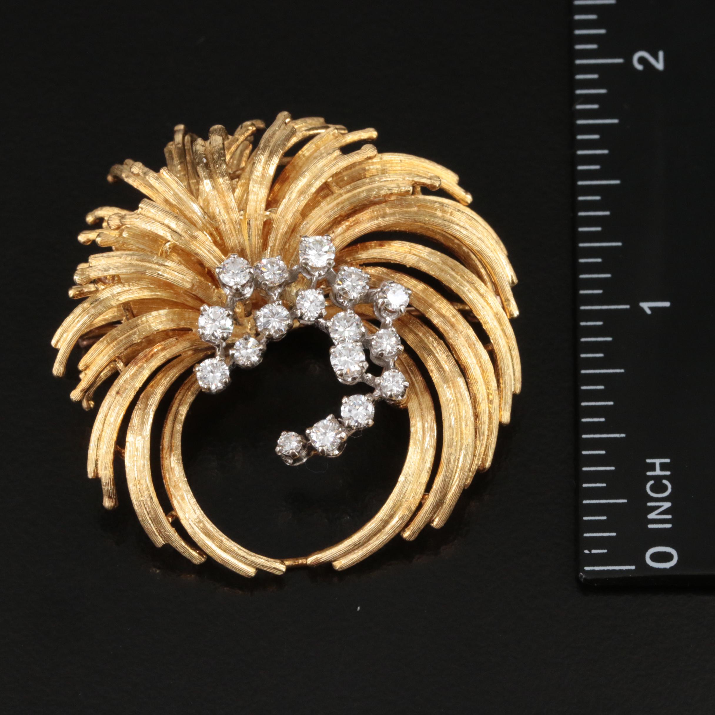 Vintage 18K 1.50 CTW Diamond Circle Spray Brooch