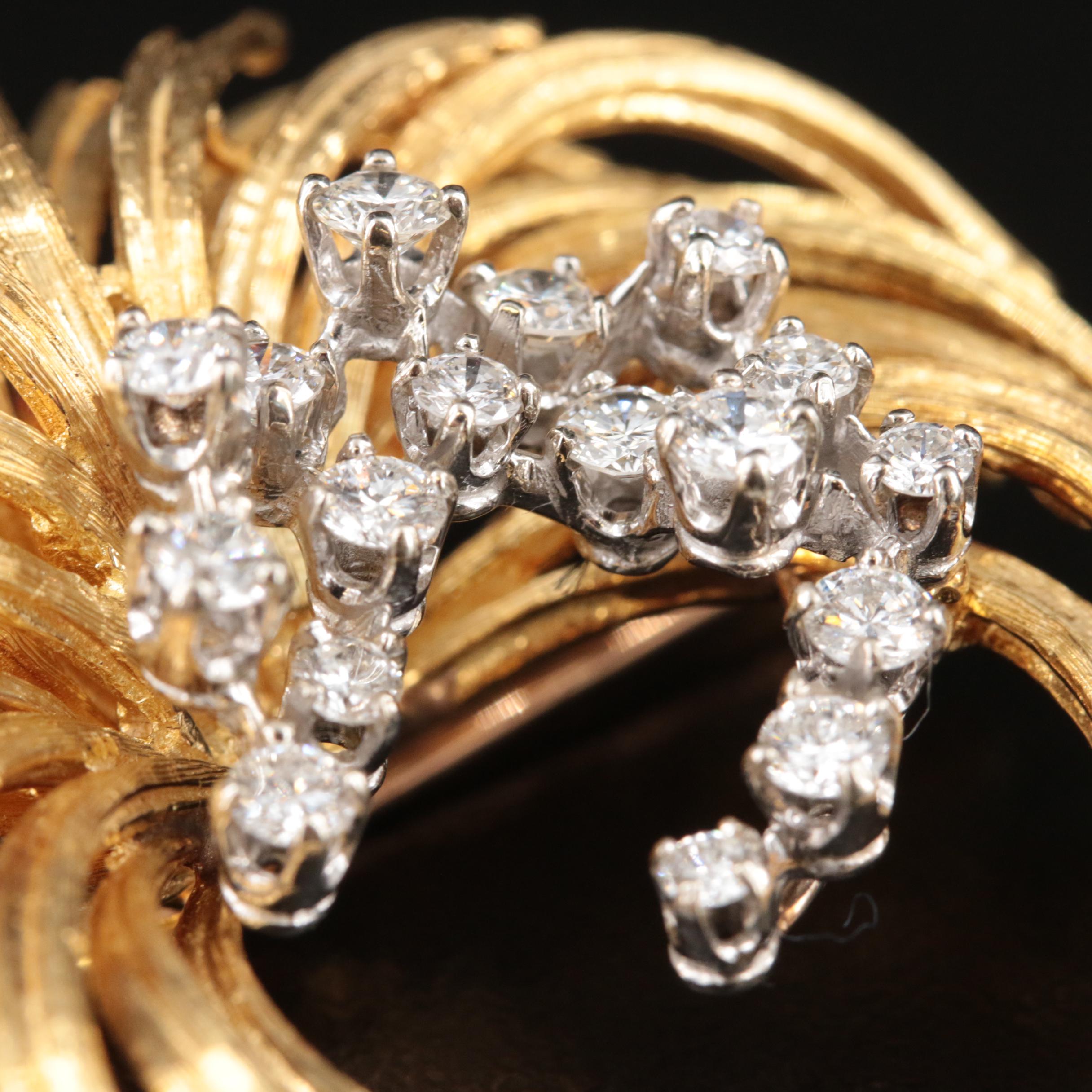 Vintage 18K 1.50 CTW Diamond Circle Spray Brooch