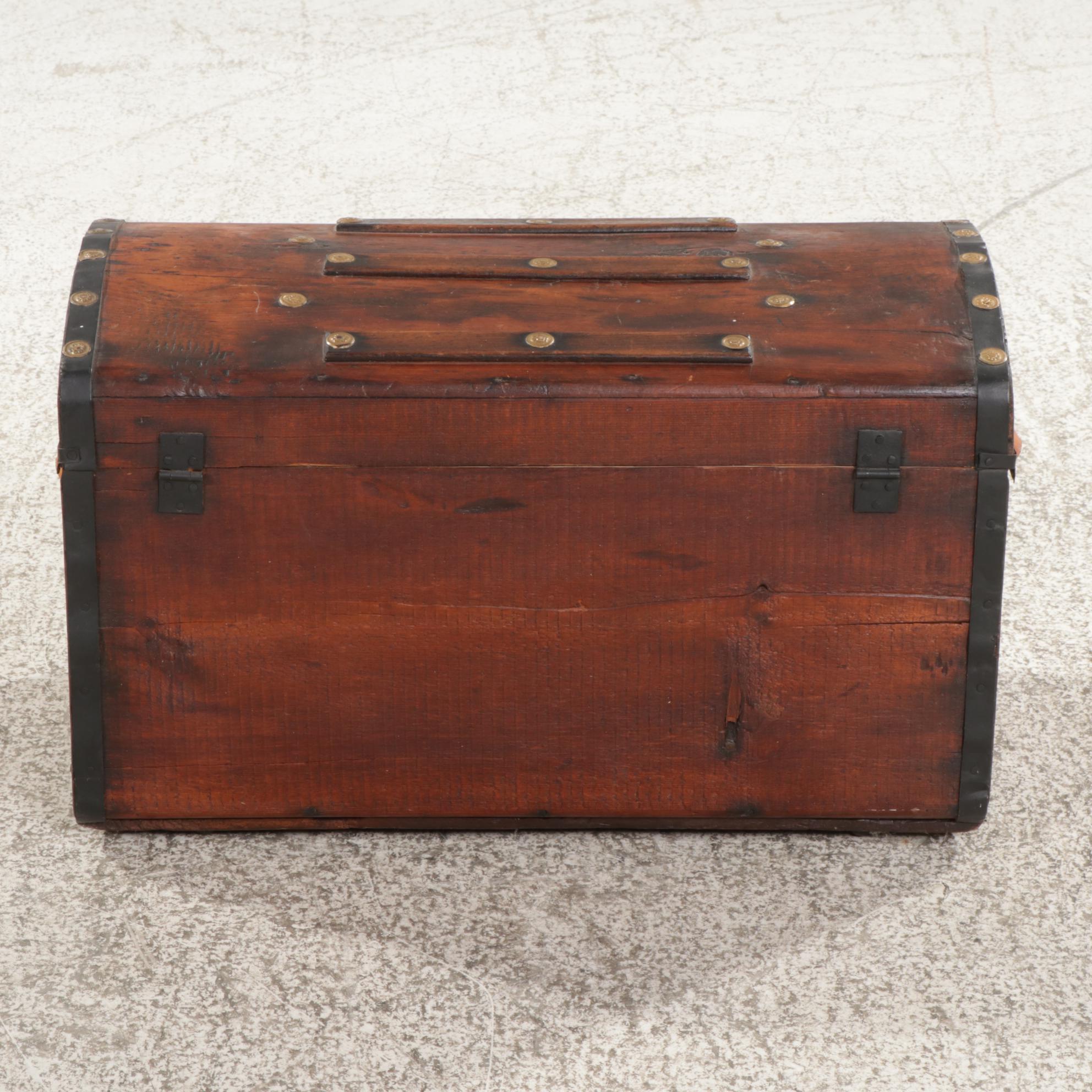 Small Wood Steamer Trunk, Early 20th Century