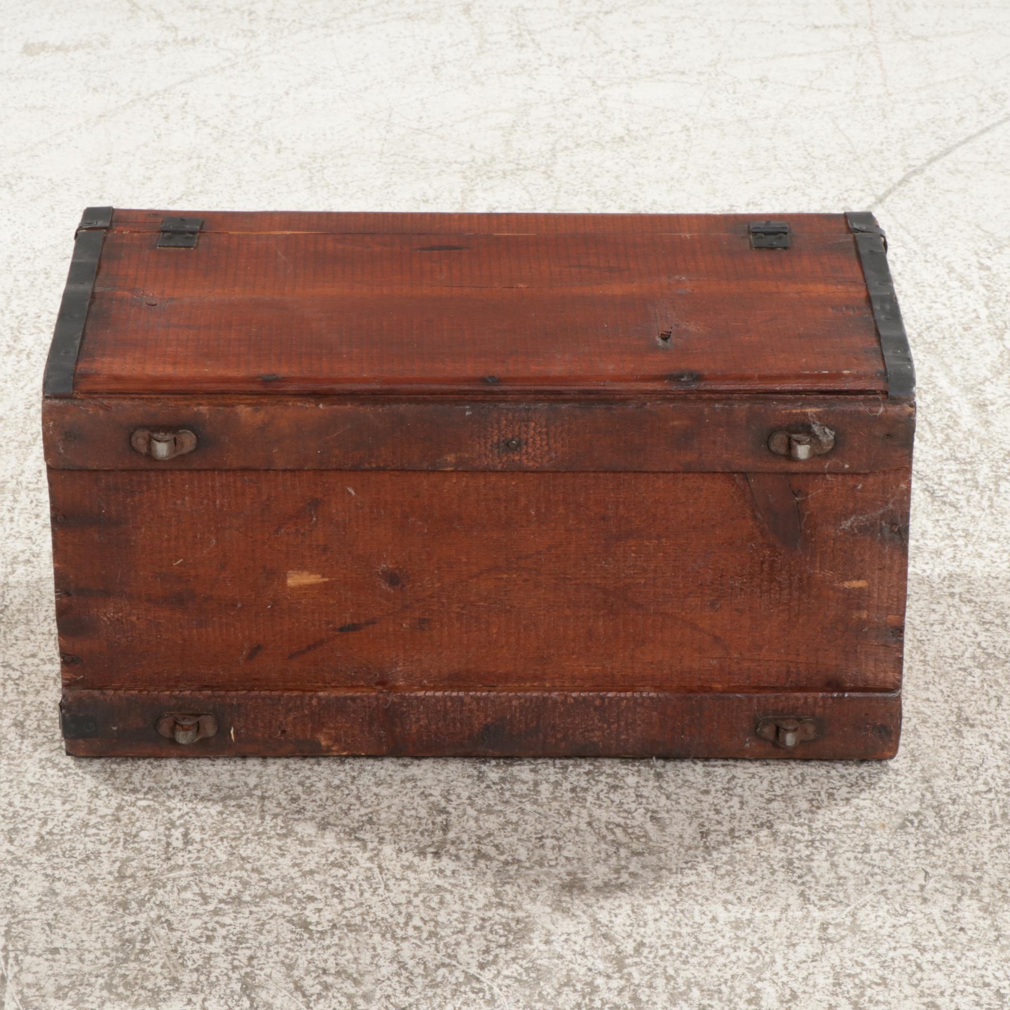Small Wood Steamer Trunk, Early 20th Century