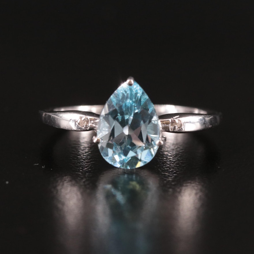 Sterling Blue Topaz and Diamond Ring