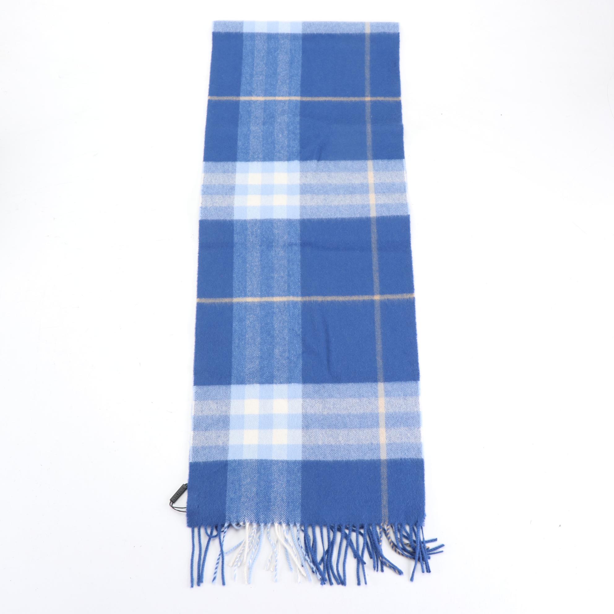 Burberry Giant Check Blue Cashmere Scarf, NWT