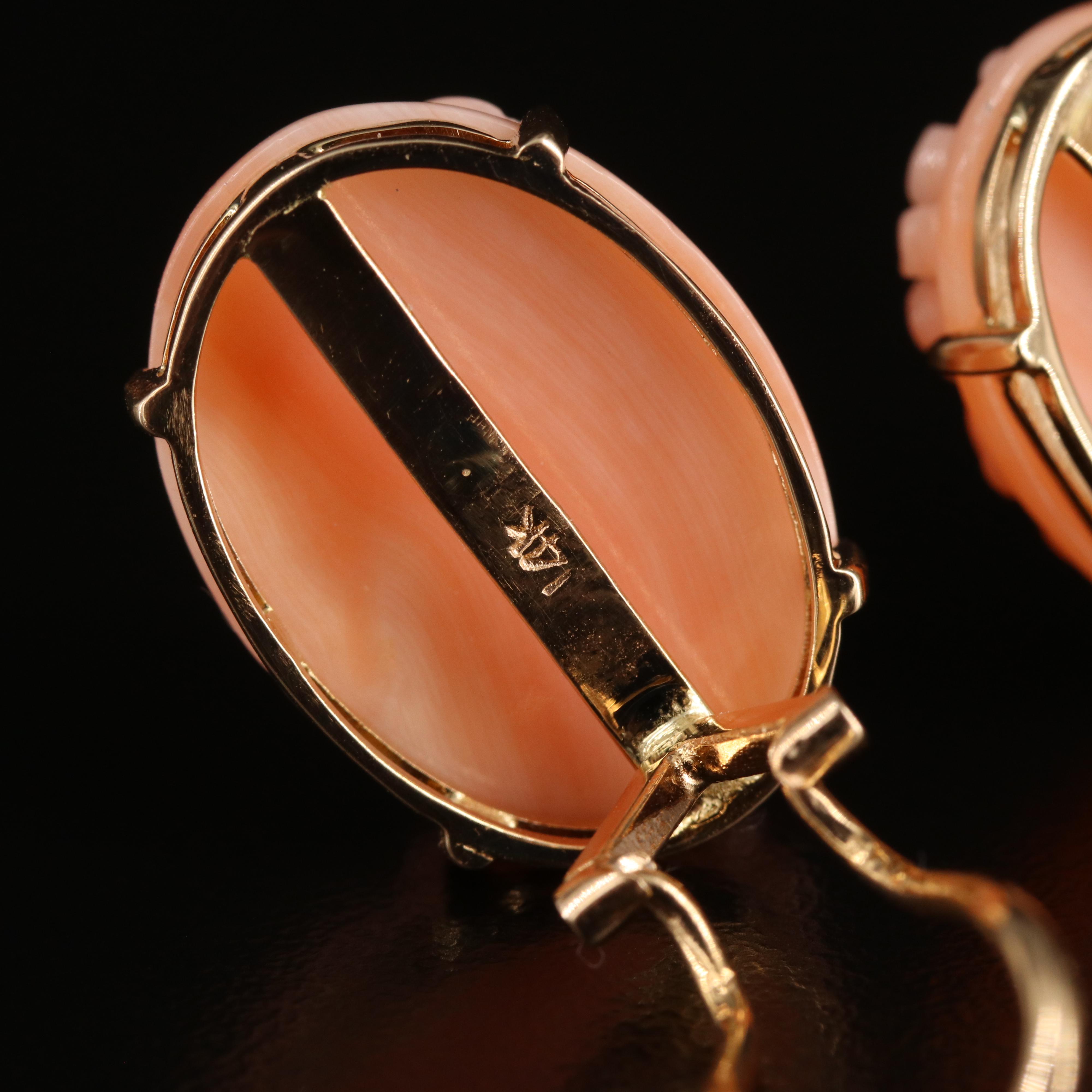 14K Carved Coral Flower Bouquet Earrings