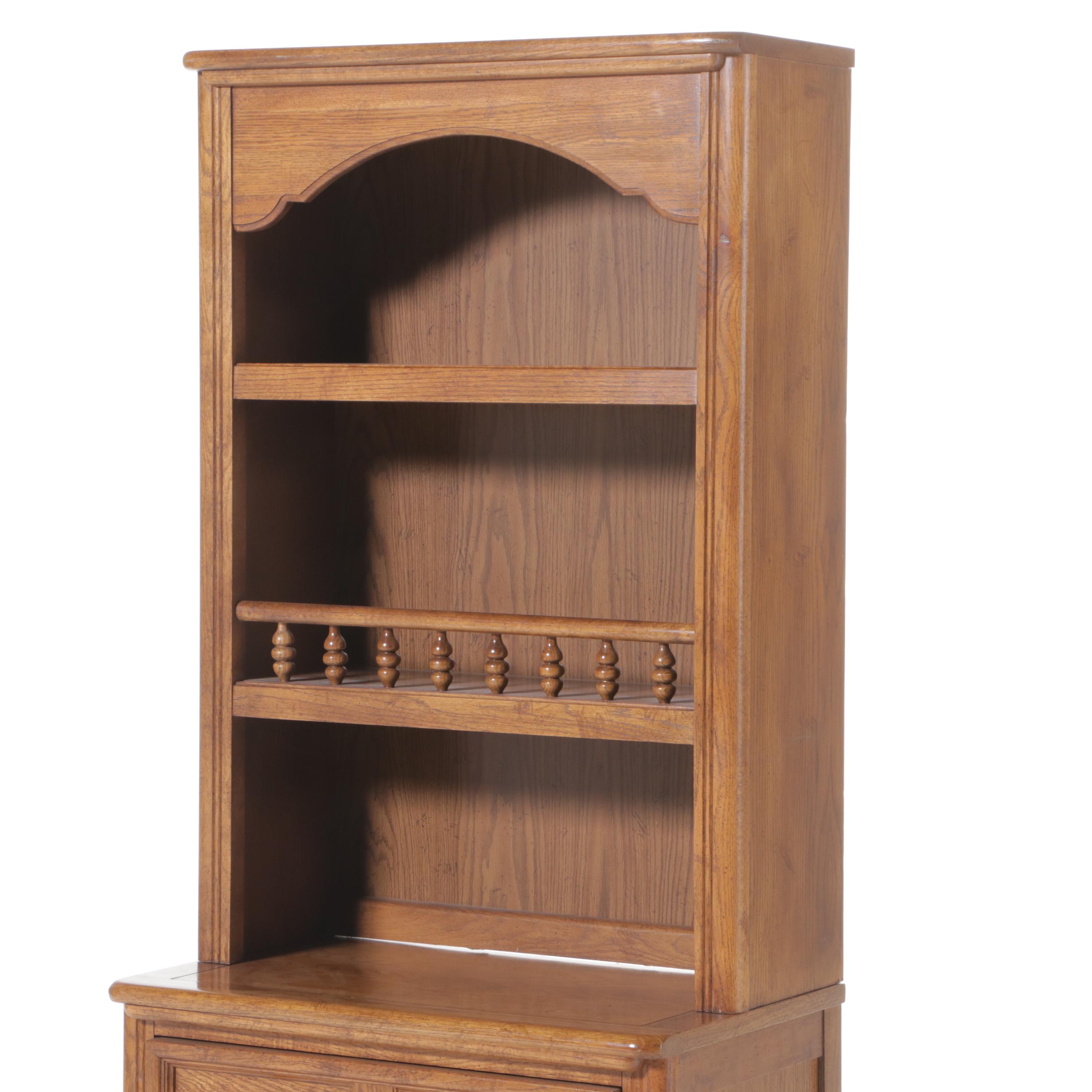 Dixie Furniture Oak Bookcase-on-Cabinet, Late 20th Century